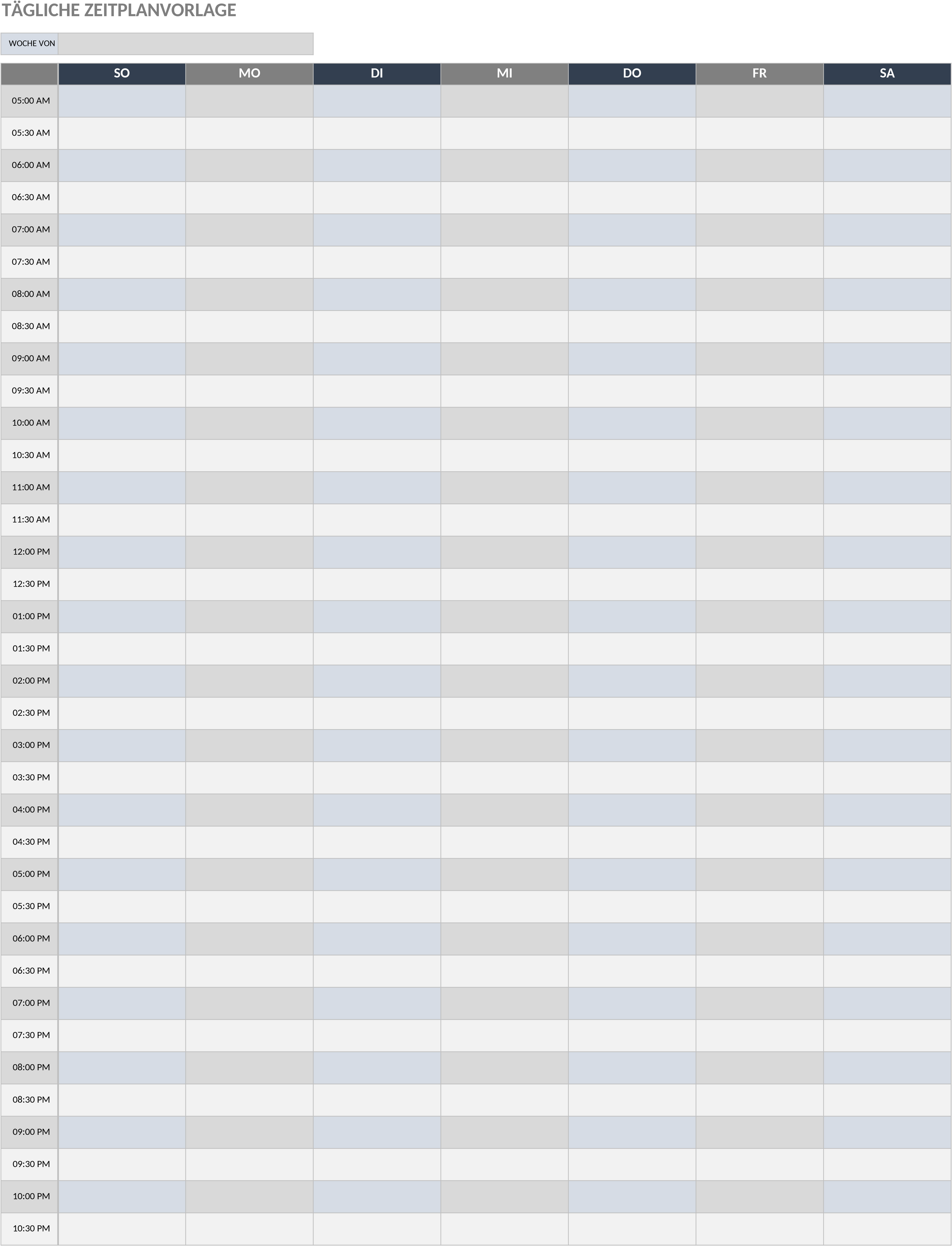 Excel-Vorlage für Tagespläne