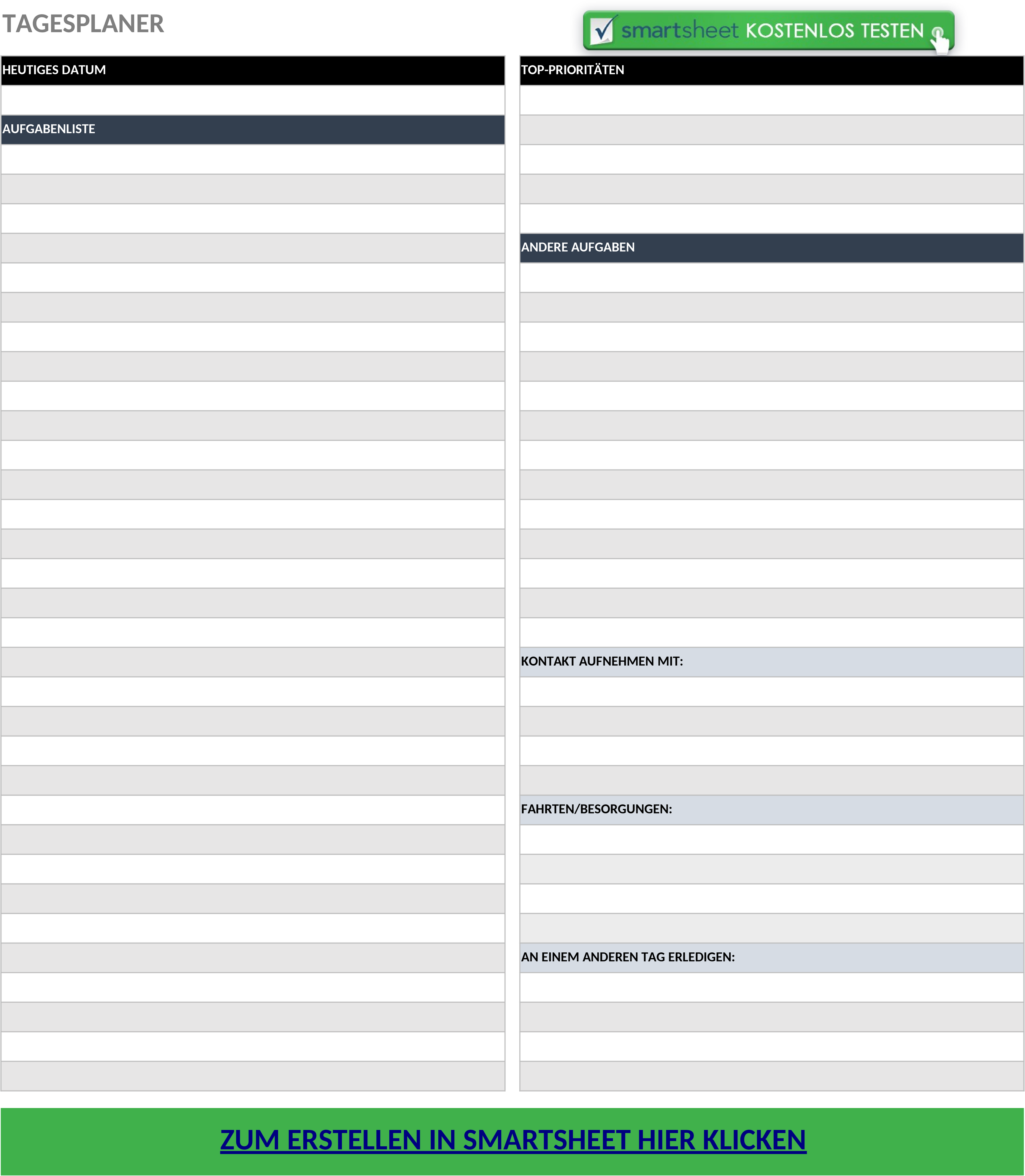 Excel-Vorlage für Tagesplanung und Aufgabenmanagement