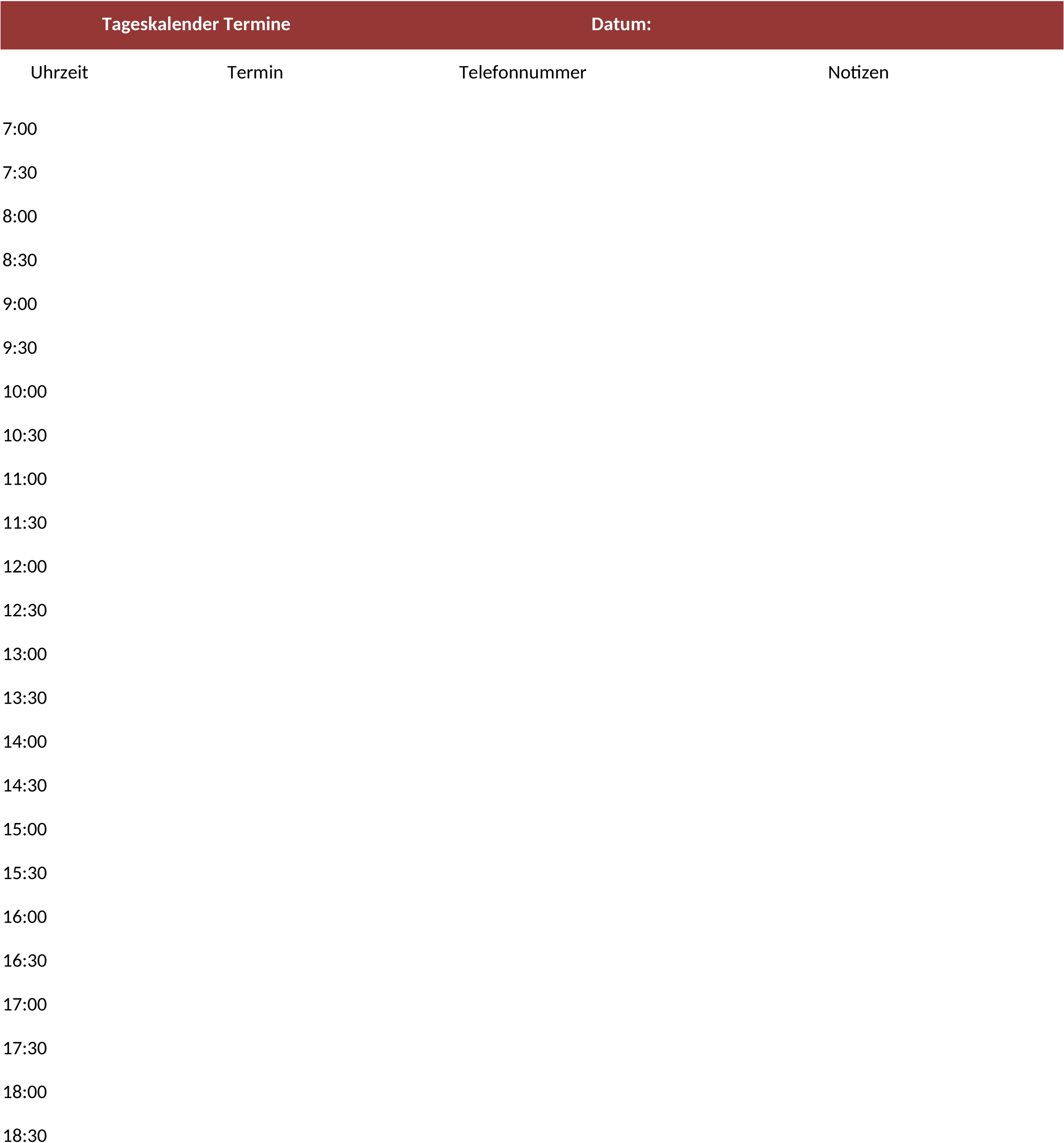 Excel-Vorlage für Tagesplanung und Terminverwaltung