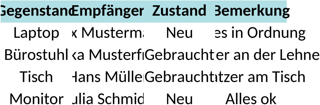 Excel-Vorlage für Übernahmeschein-Prozesse