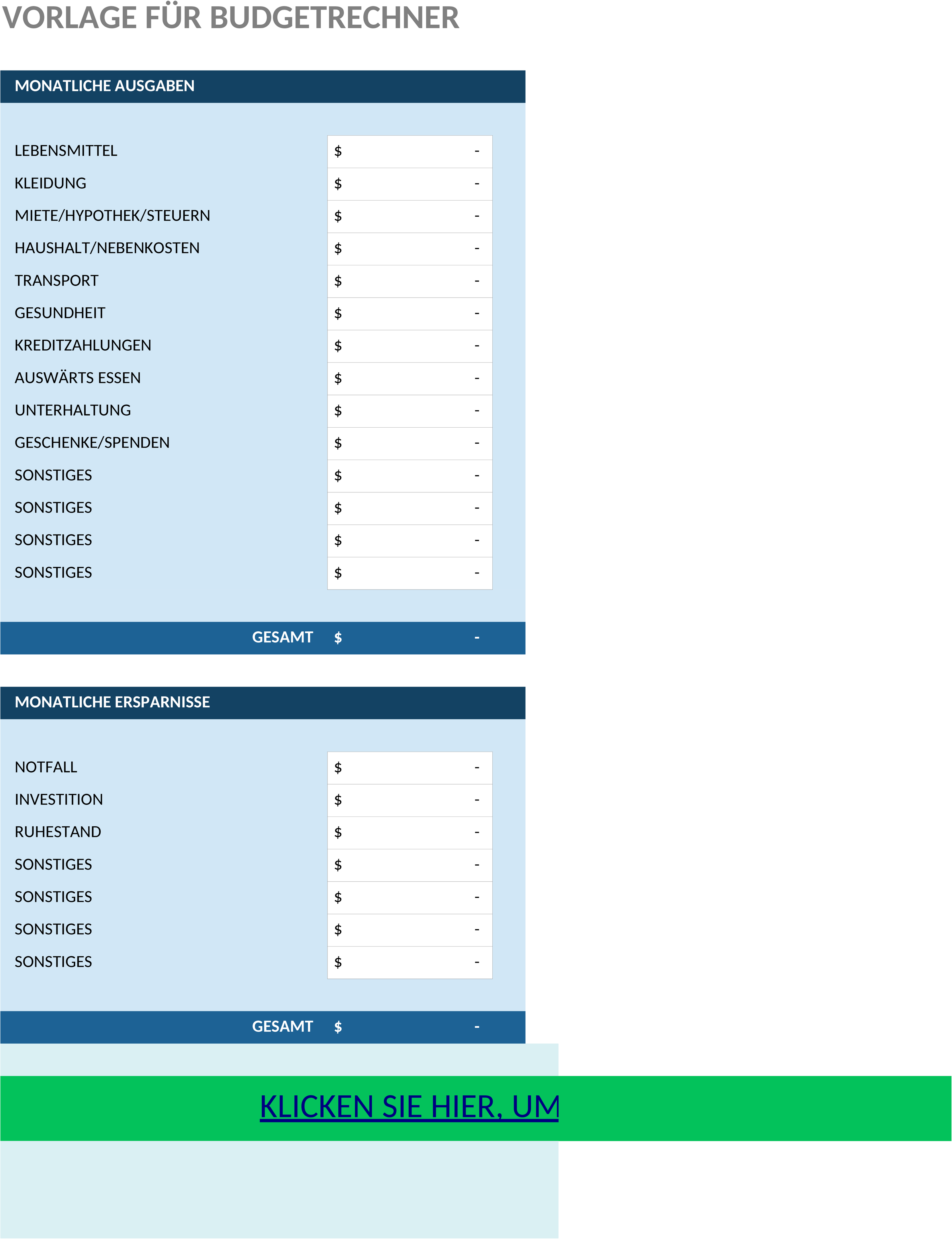 Excel-Vorlage für Unternehmensbudget-Kalkulation