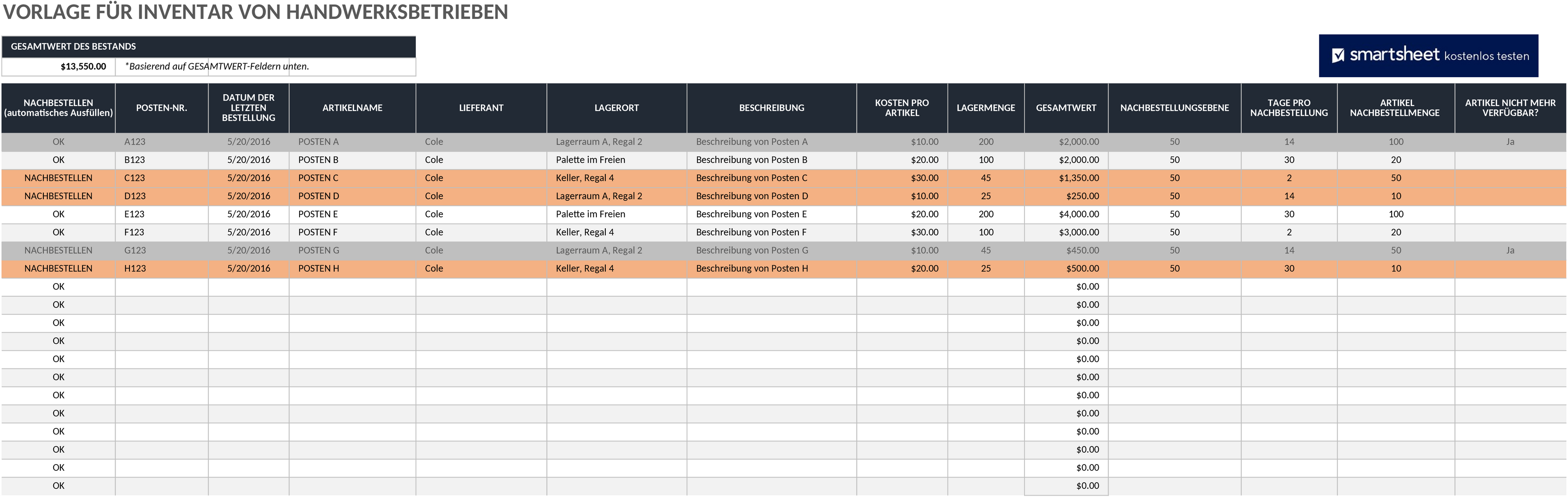 Excel-Vorlage für Unternehmensinventar-Management