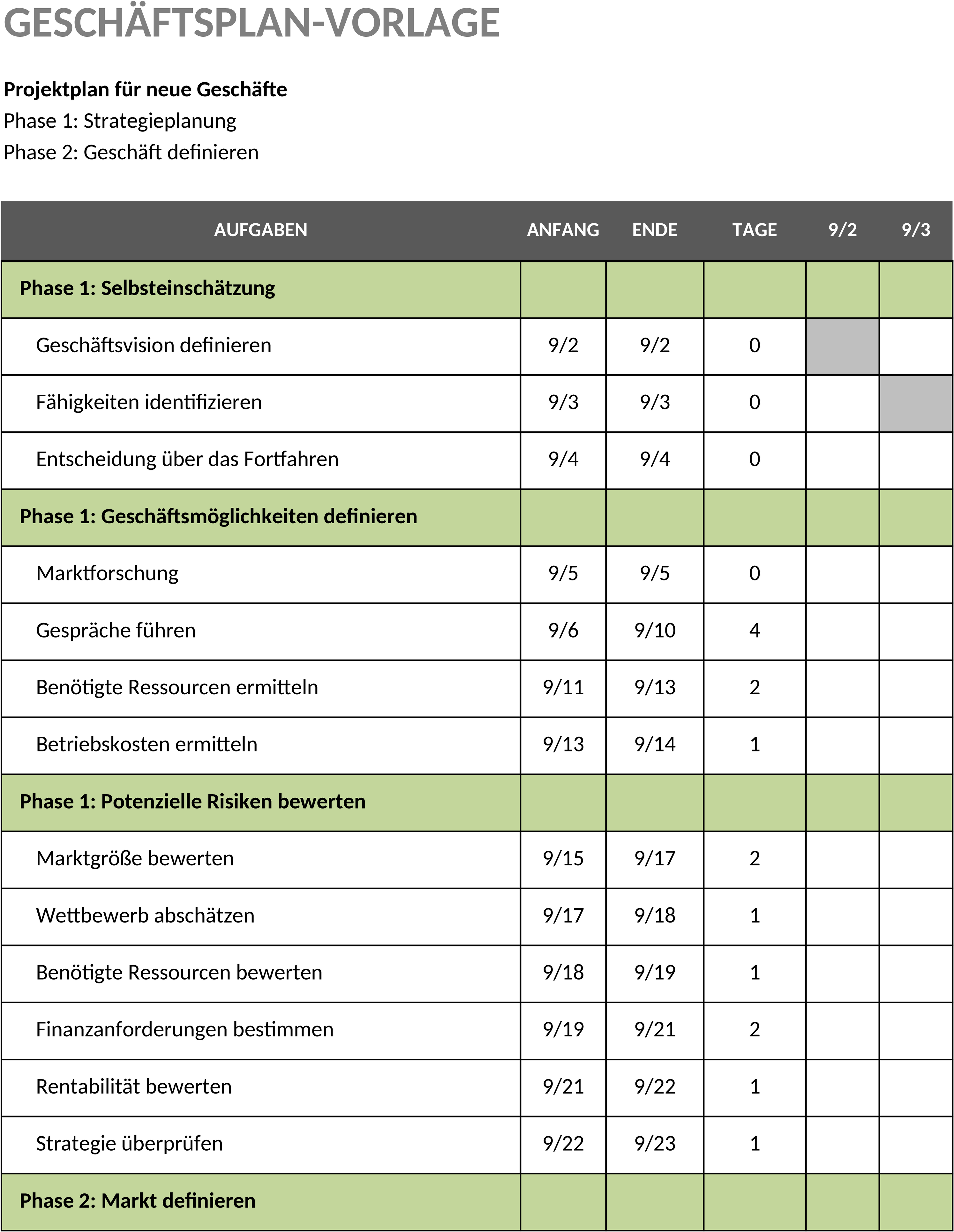 Excel-Vorlage für Unternehmensplanung und Strategieentwicklung