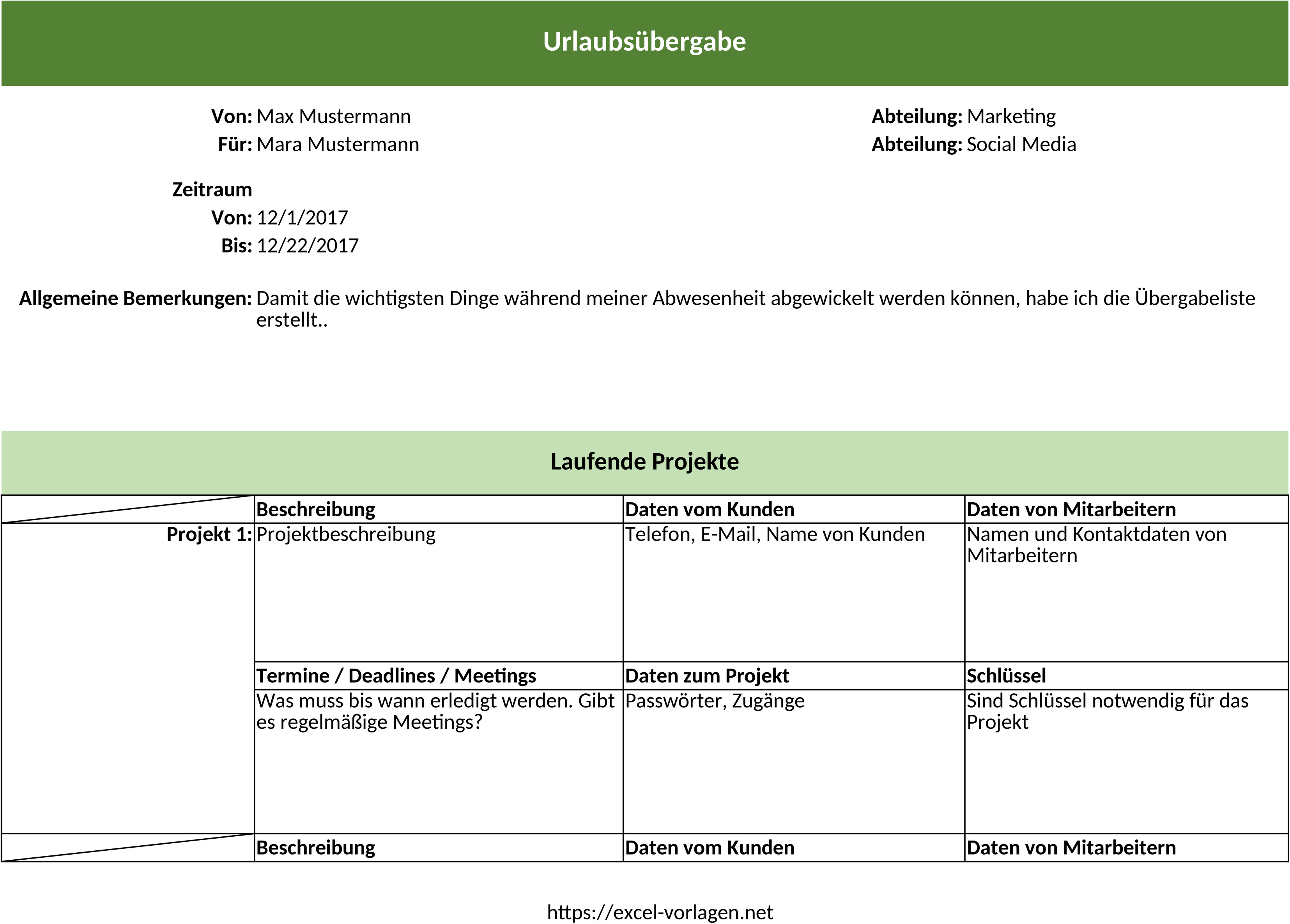 Excel-Vorlage für Urlaubsübergabelisten