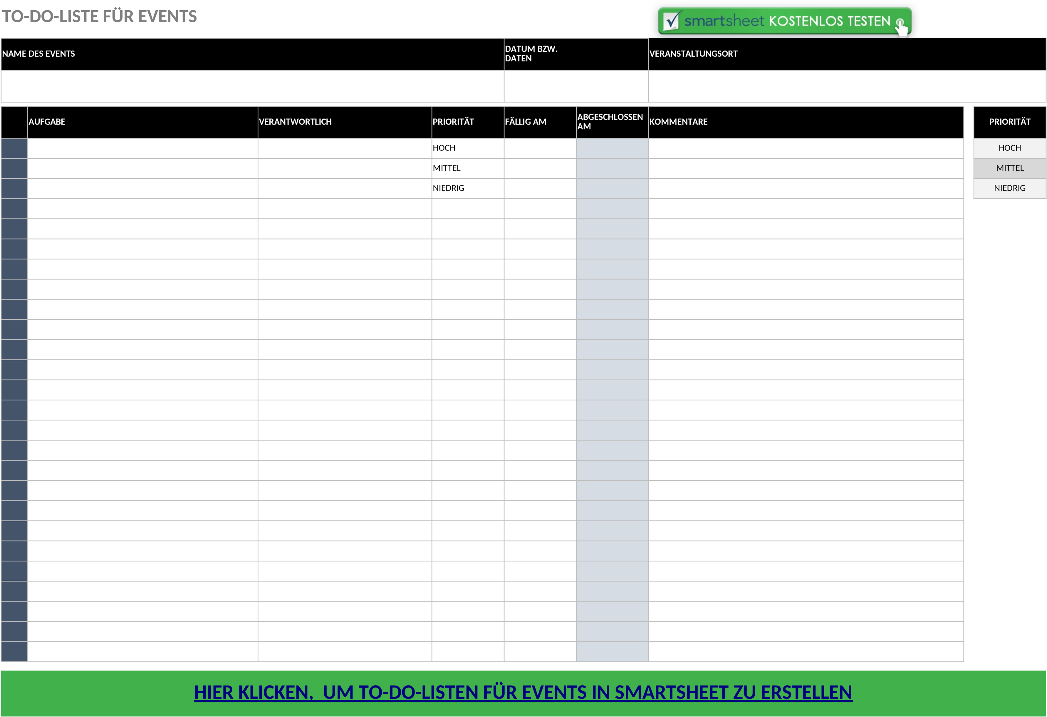 Excel-Vorlage für Veranstaltungsplanung und To-Do-Listen