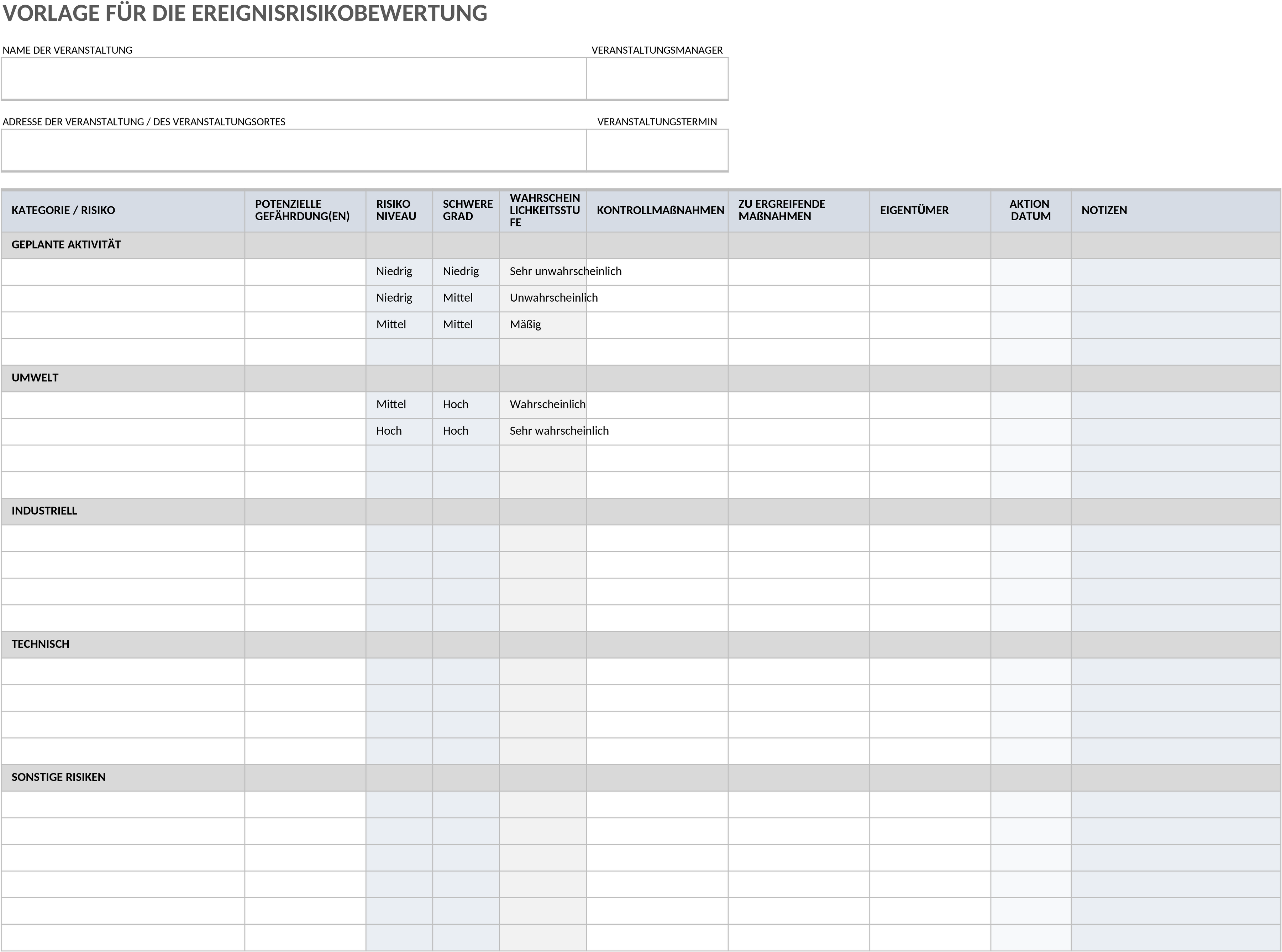 Excel-Vorlage zur Veranstaltungsrisikobewertung