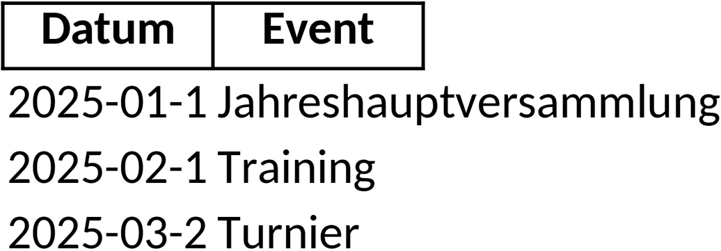 Excel-Vorlage für Vereinskalender und Veranstaltungsplanung