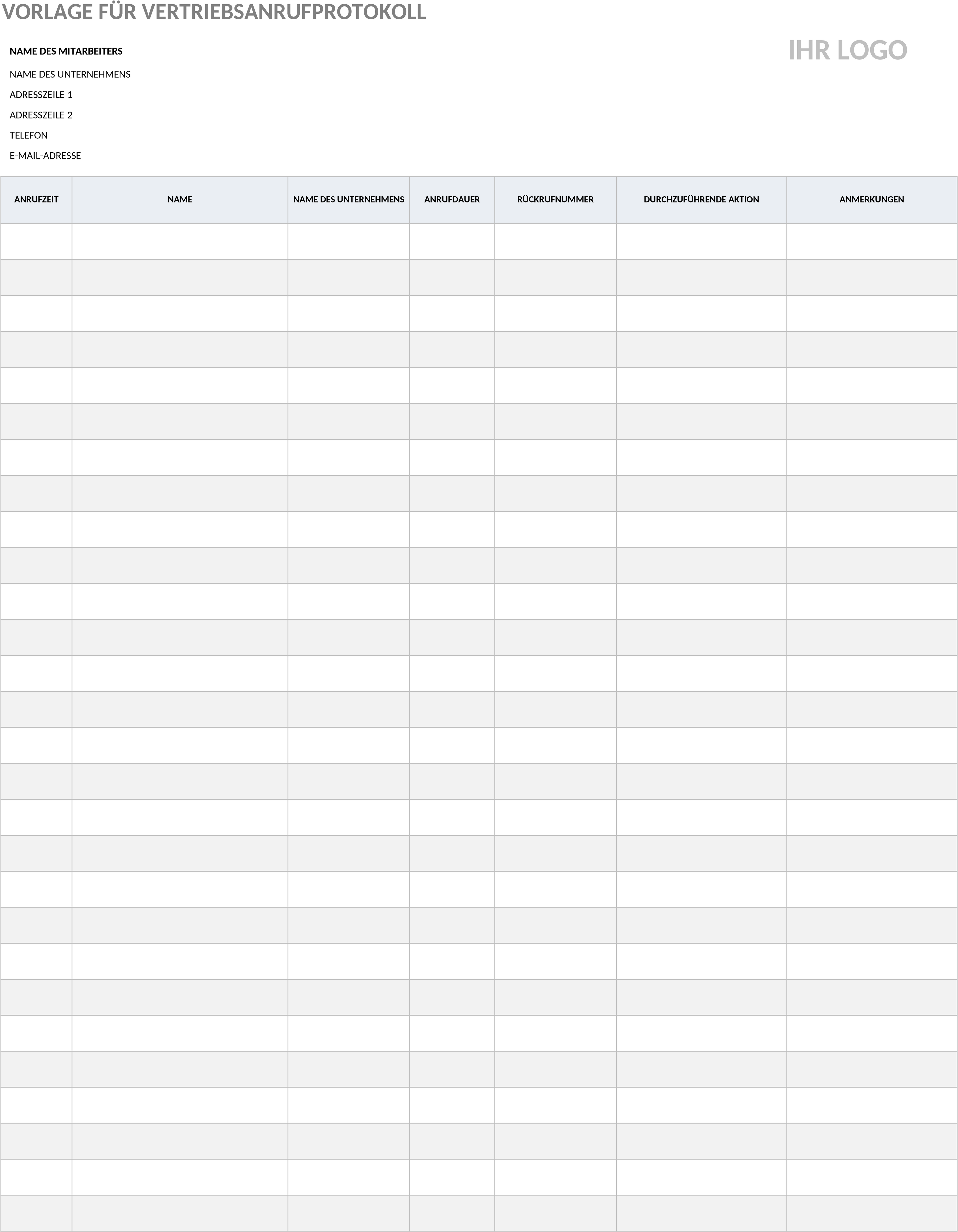 Excel-Vorlage für Verkaufsprotokolle im Vertrieb
