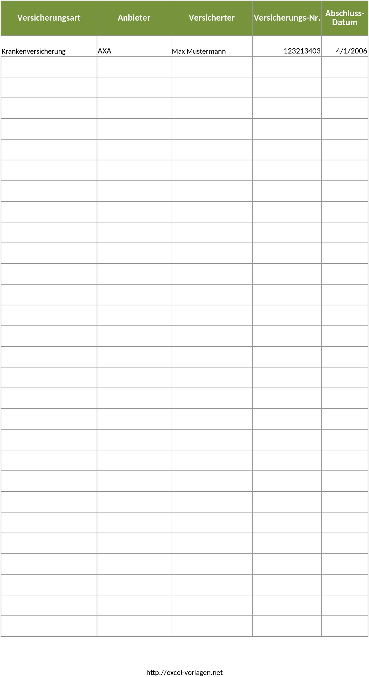 Excel-Vorlage zur Versicherungsverwaltung