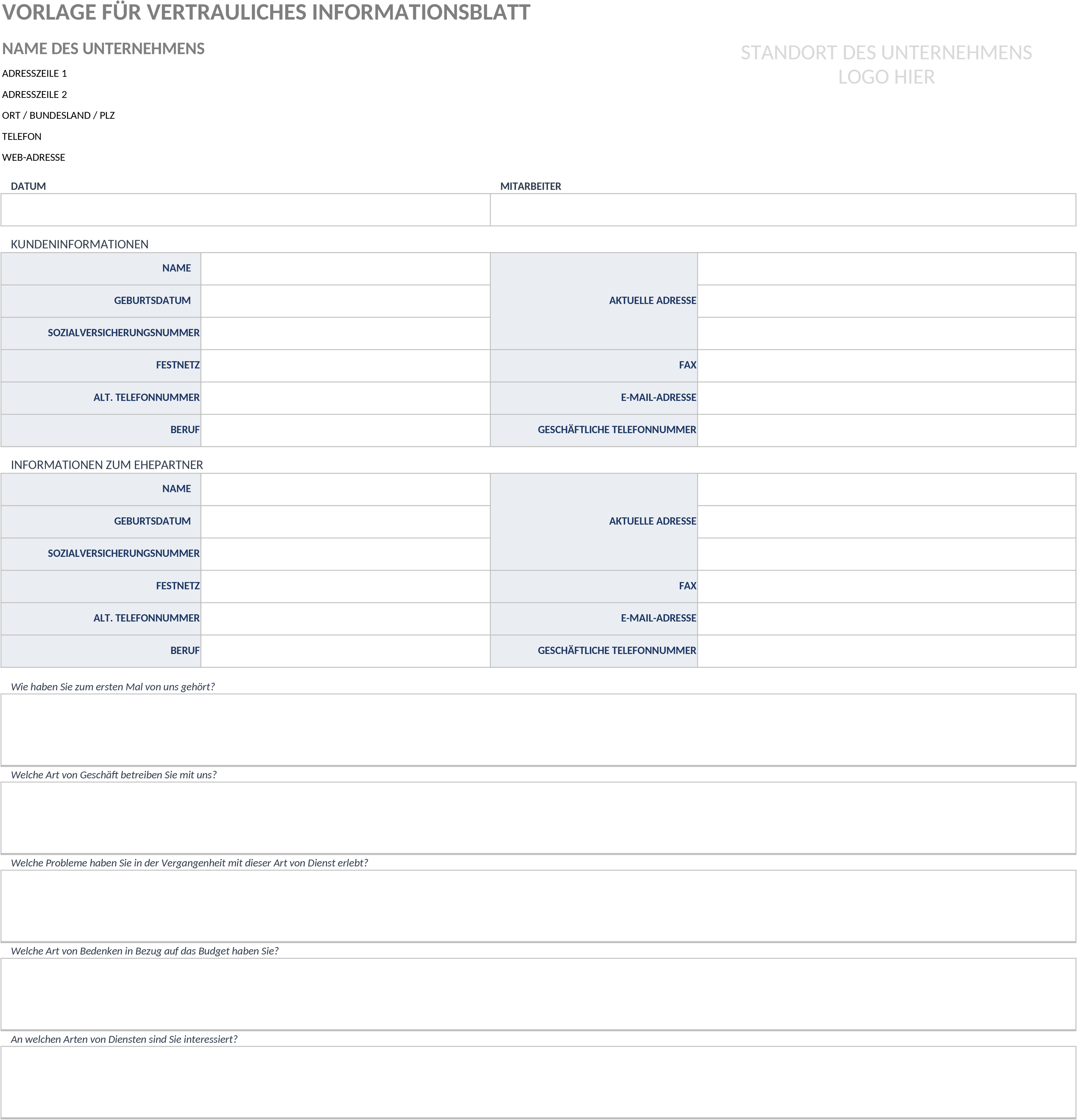 Excel-Vorlage für Vertrauliche Kundeninformationen