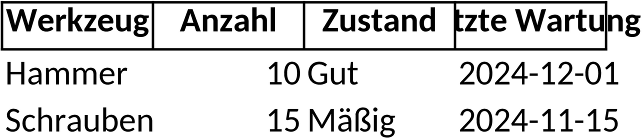 Excel-Vorlage für Werkzeugverwaltung