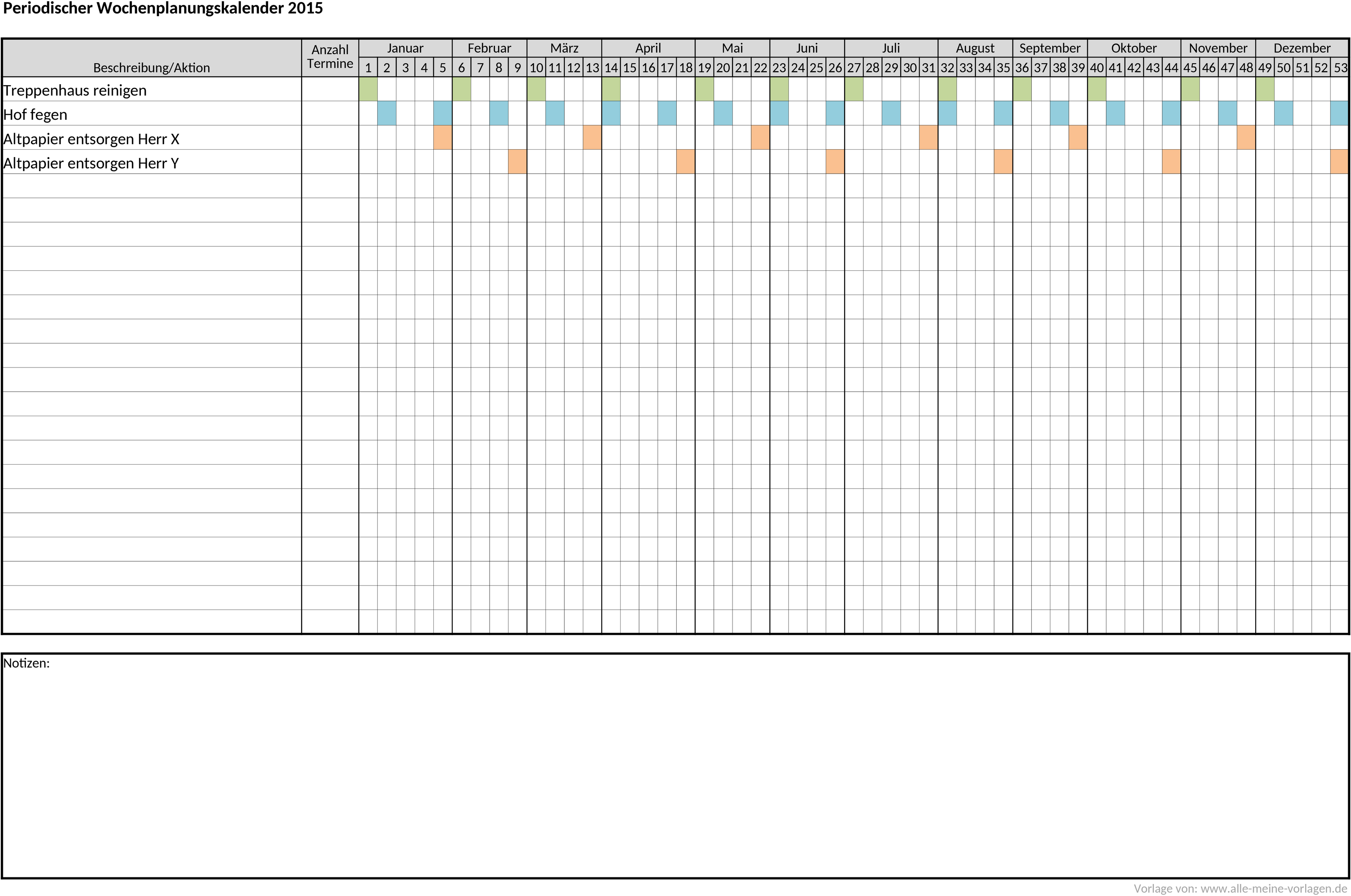 Excel-Vorlage für Wochen- und Jahresplanung mit Periodischen Aufgaben