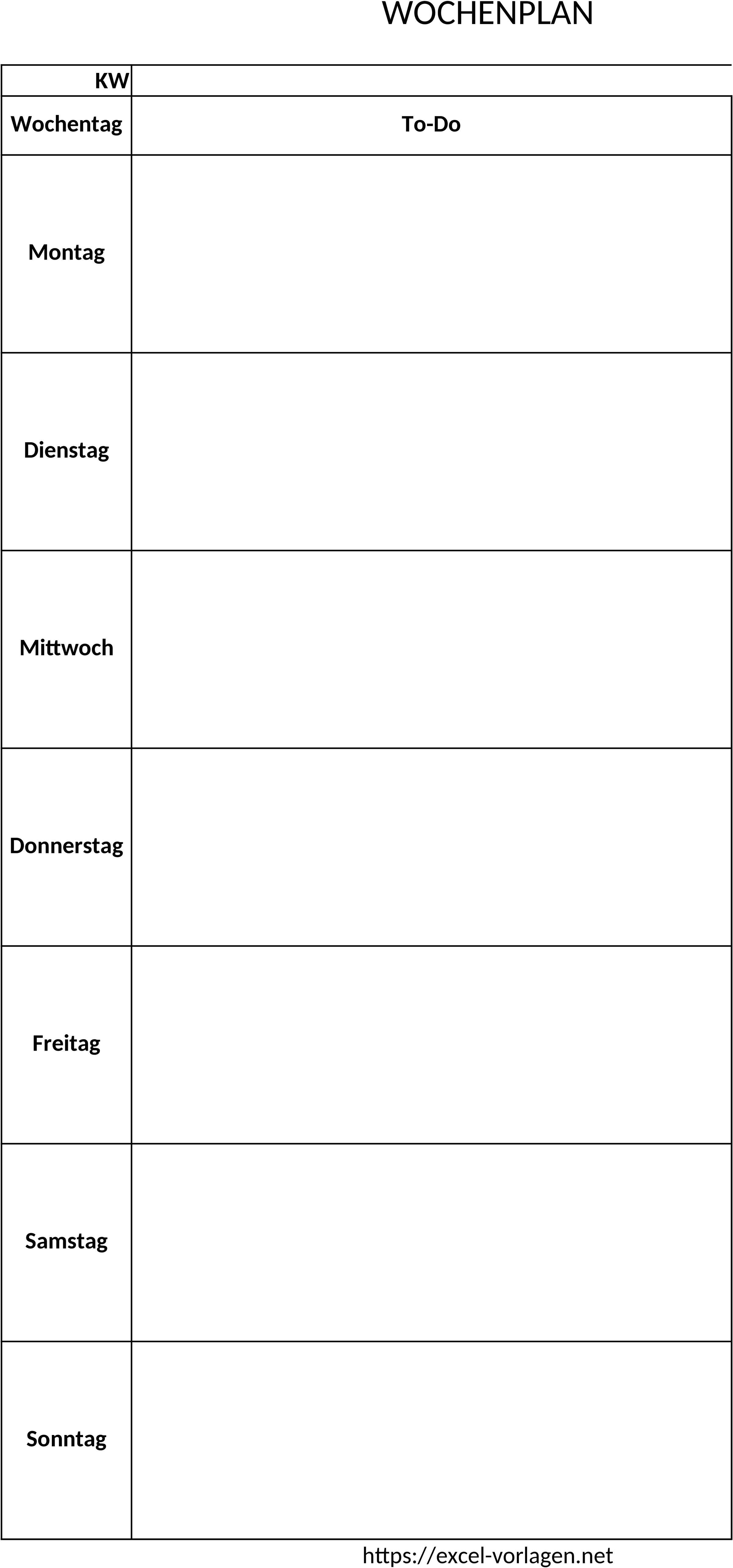 Excel-Vorlage für Wochenplan im Hochformat