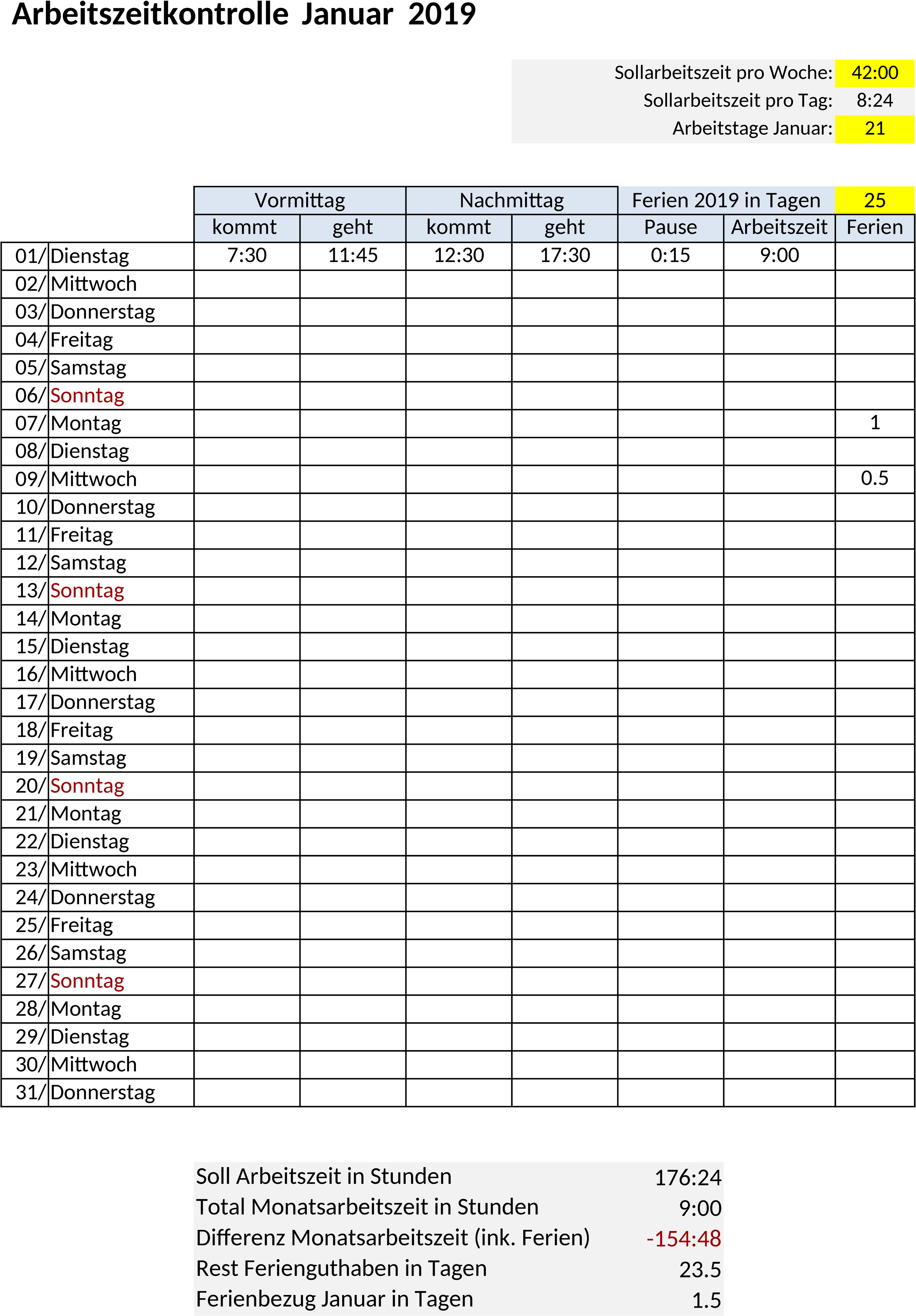 Excel-Vorlage für Zeiterfassung und Mitarbeiterüberwachung