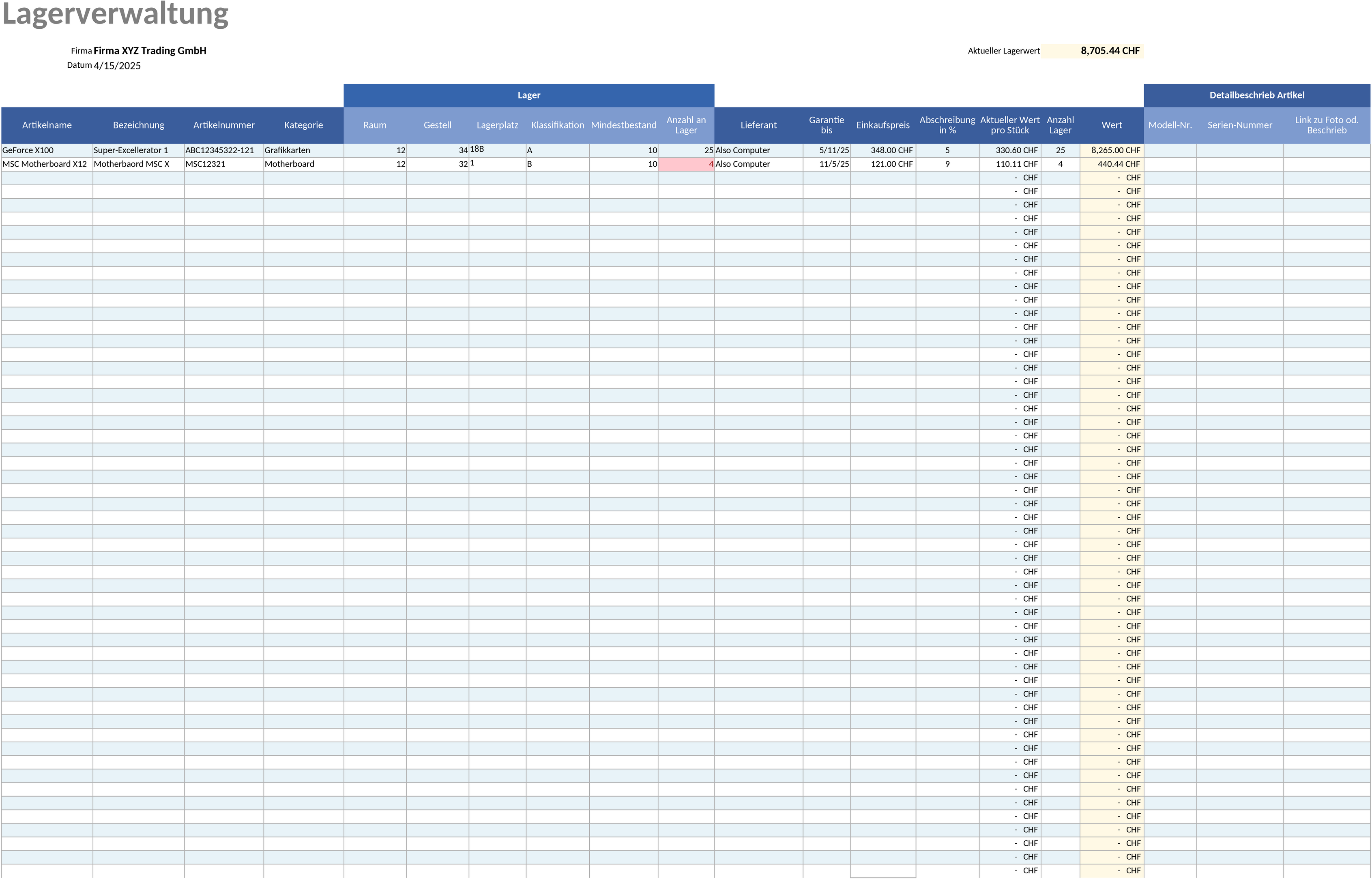 Excel-Vorlage zur Lagerverwaltung
