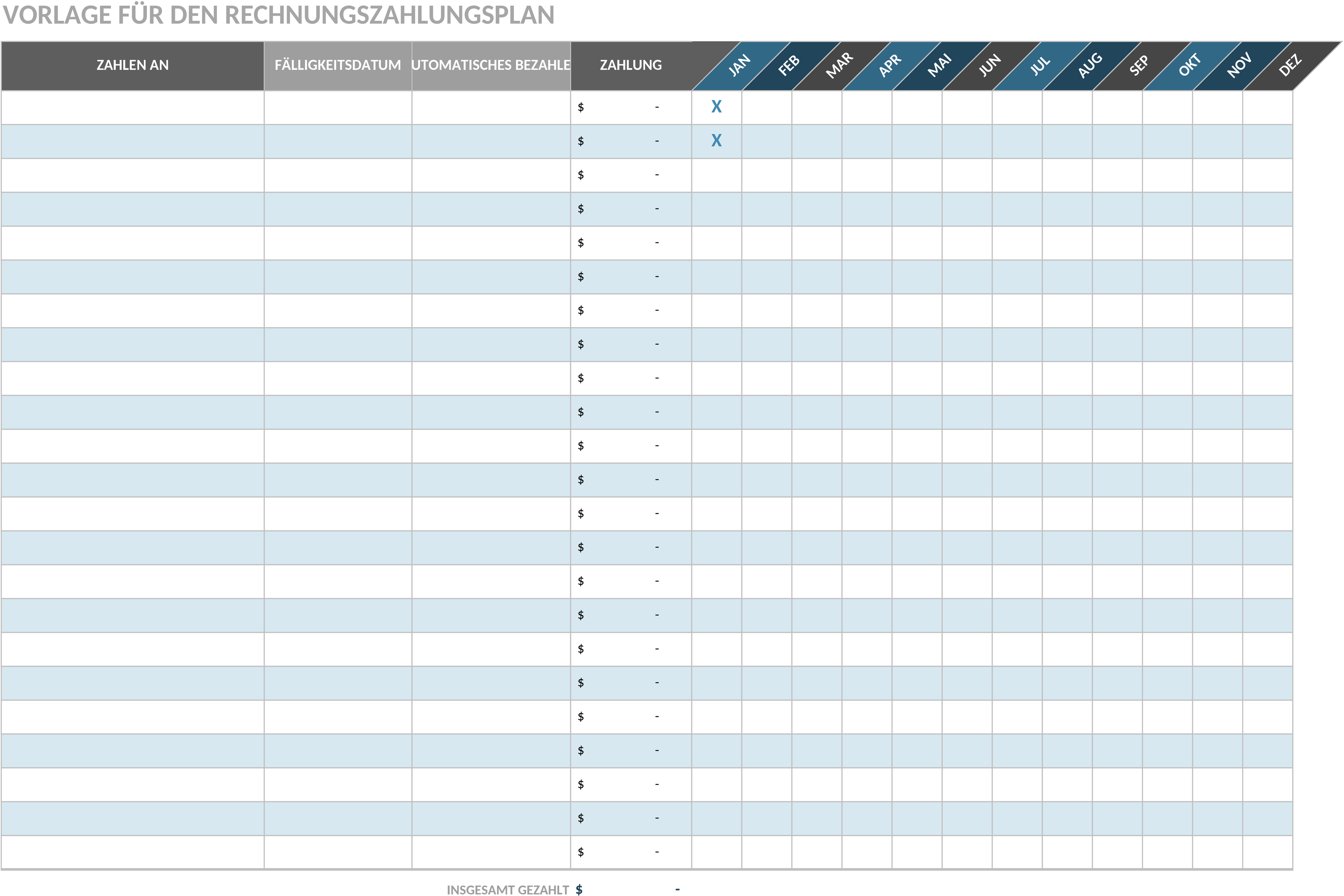 Excel-Zahlungsplan-Vorlage für Rechnungen
