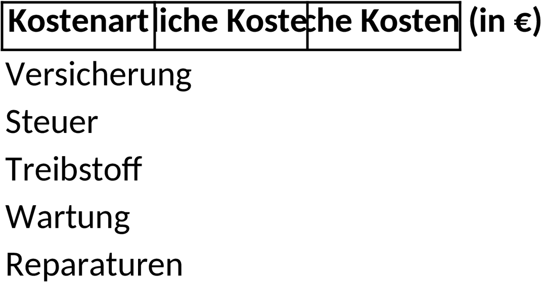 Excel-Vorlage für Fahrzeugkostenberechnung