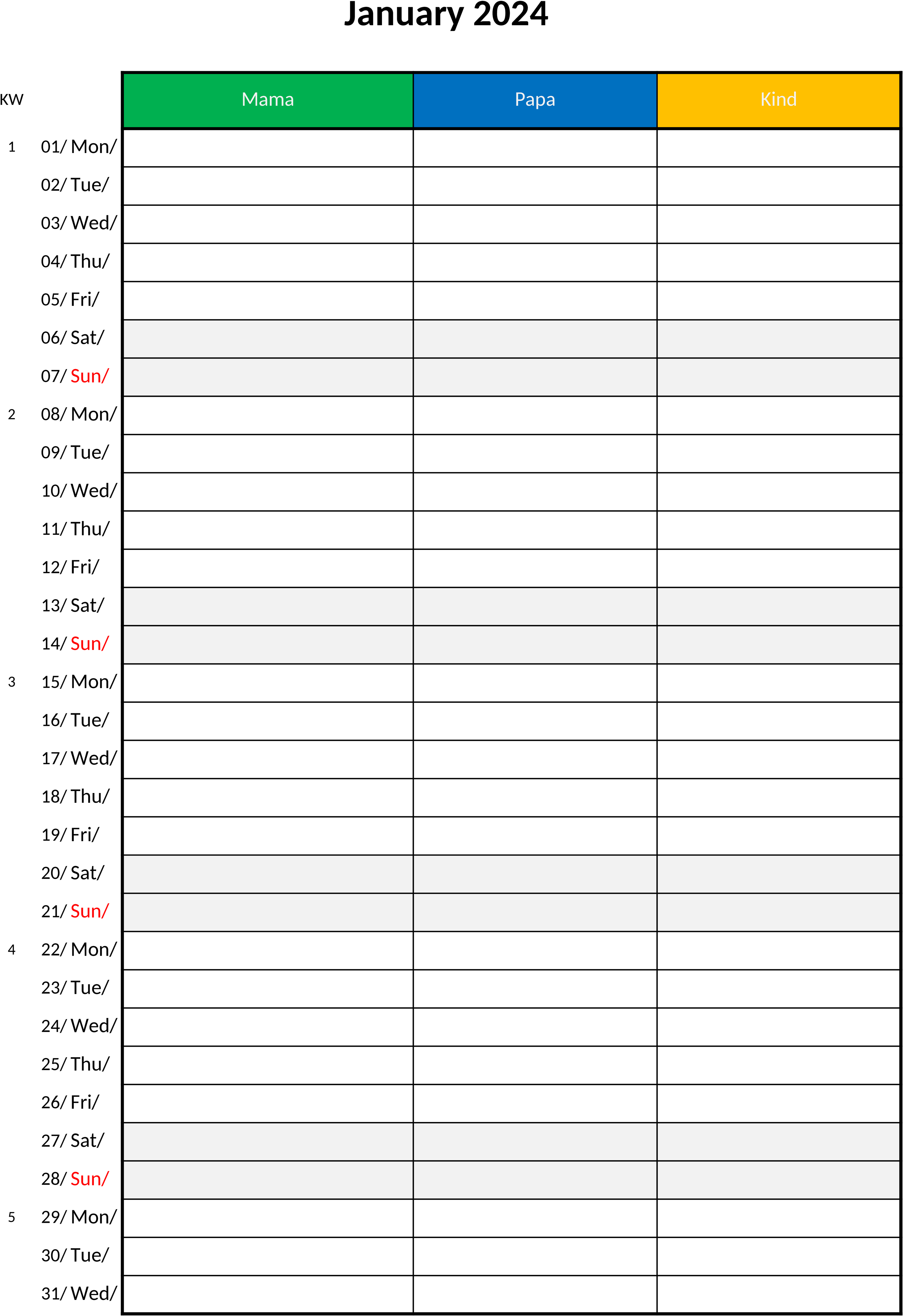 Excel-Vorlage Familienkalender 2024 für effektive Familienplanung