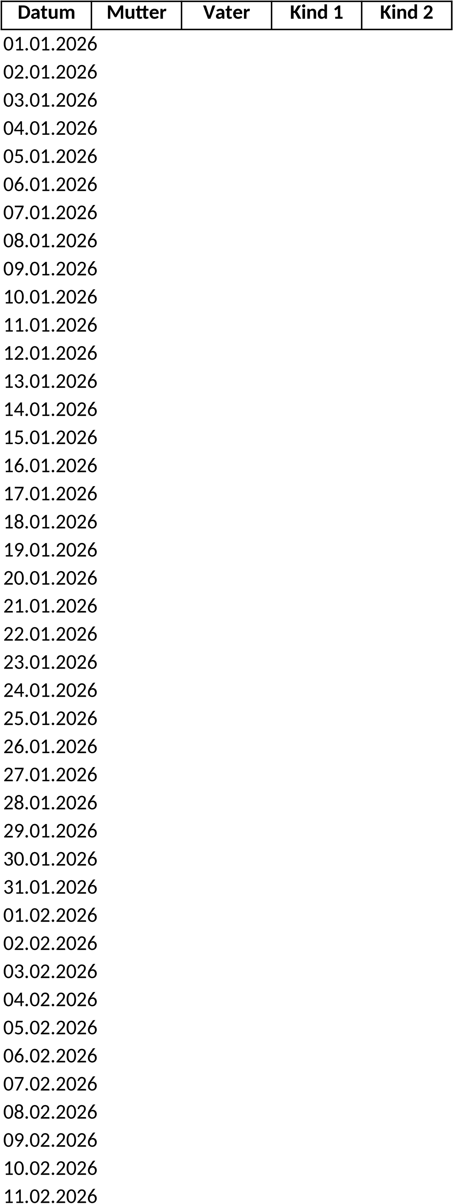 Excel-Vorlage für Familienkalender 2026 zur Planung und Organisation