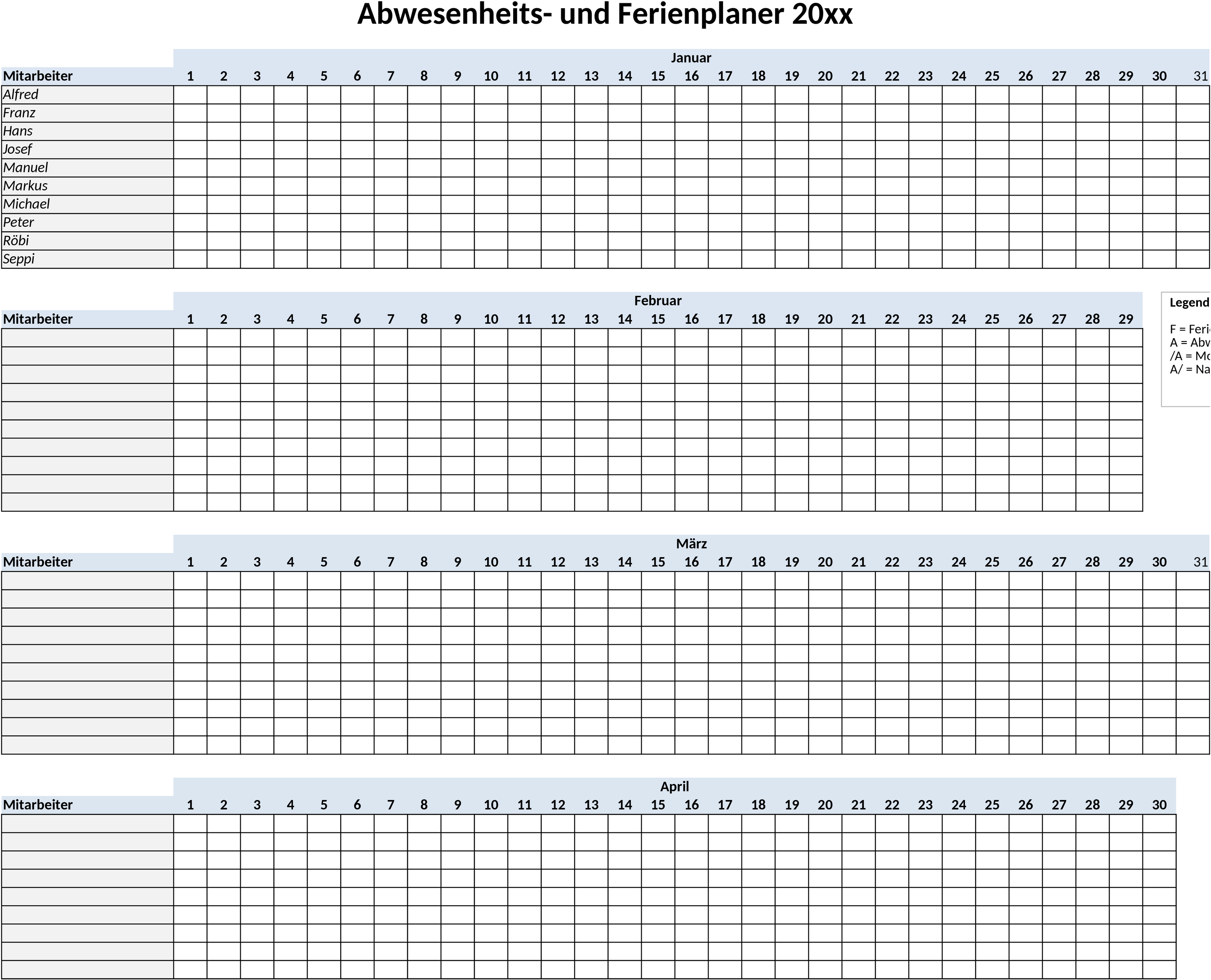 Excel-Vorlage für Ferienplanung mit umfassender Organisation