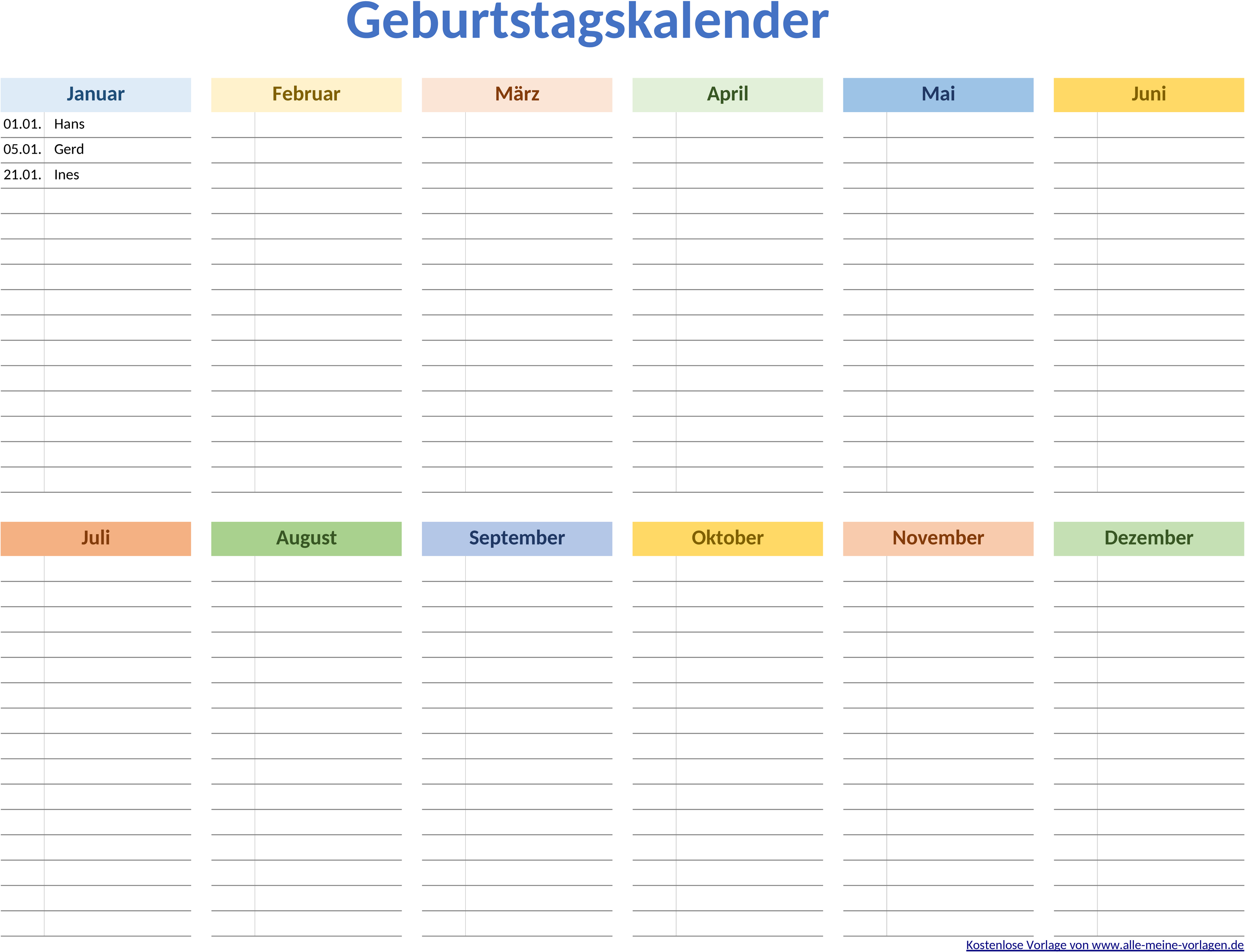 Excel-Vorlage für Geburtstagskalender