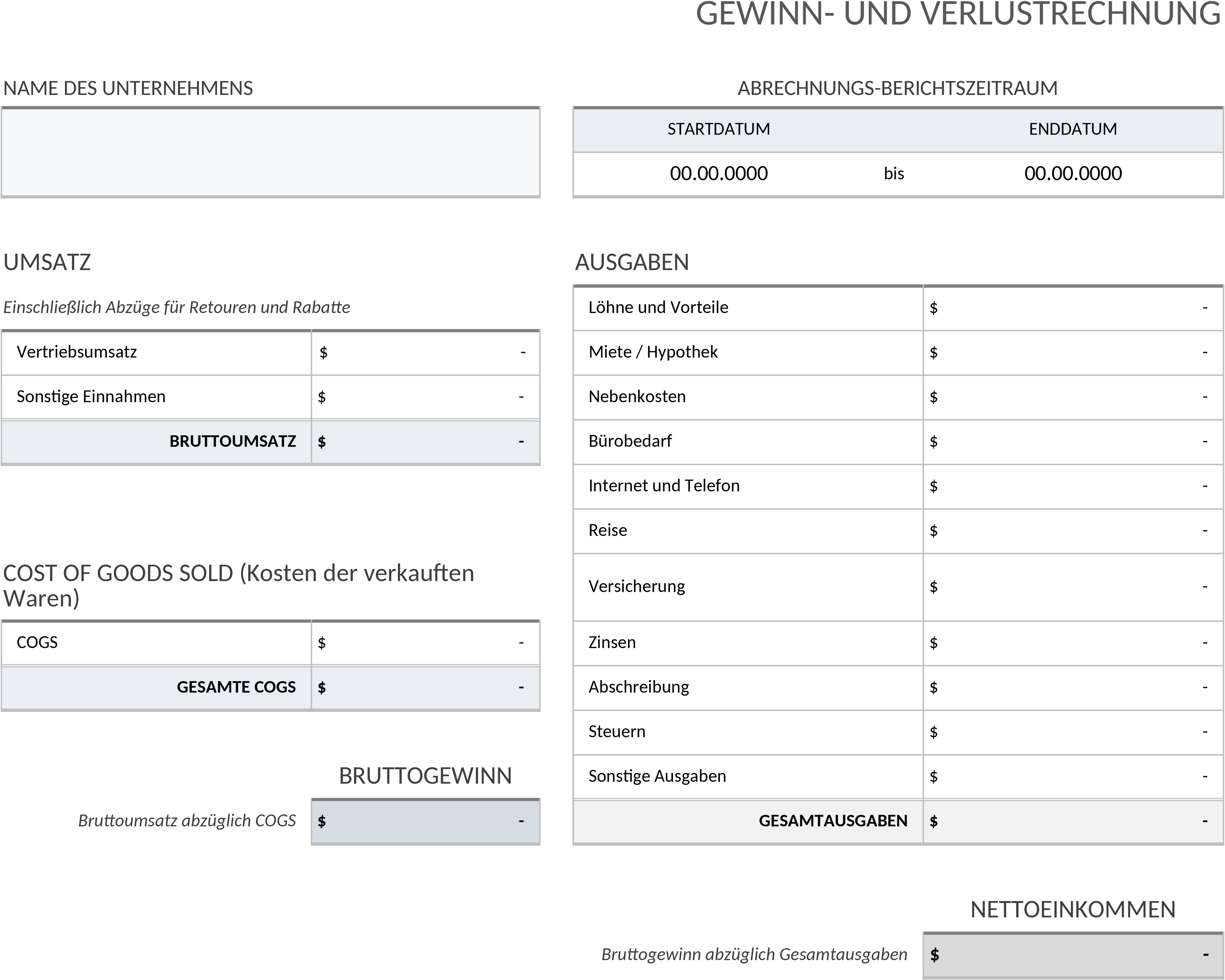 Excel-Vorlage für Gewinn- und Verlustrechnung: Detaillierte Analyse und Anwendungsmöglichkeiten