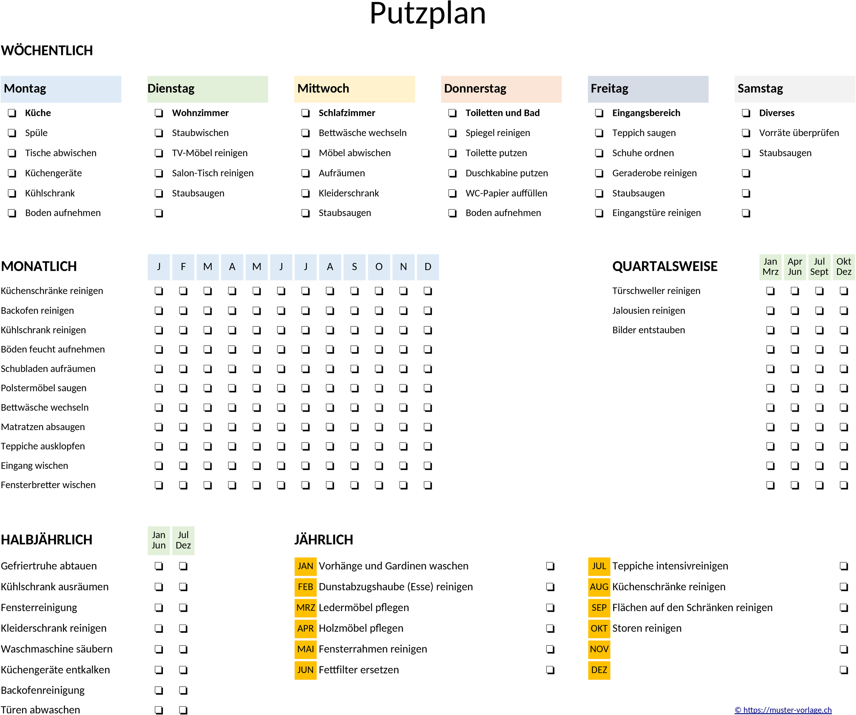 Excel-Vorlage für Haushaltsführung: Effektiver Putzplan