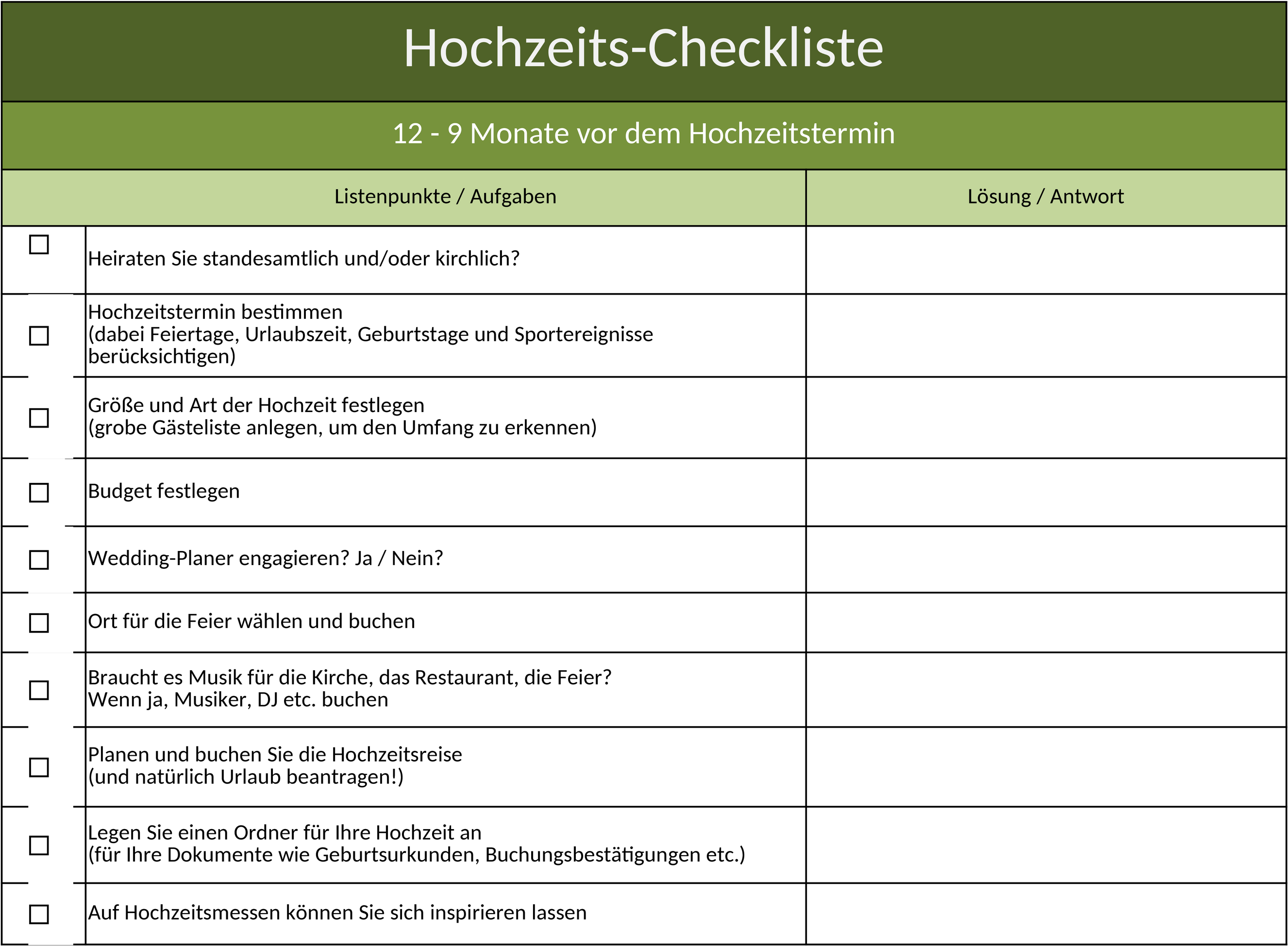 Excel-Vorlage für Hochzeits-Checkliste