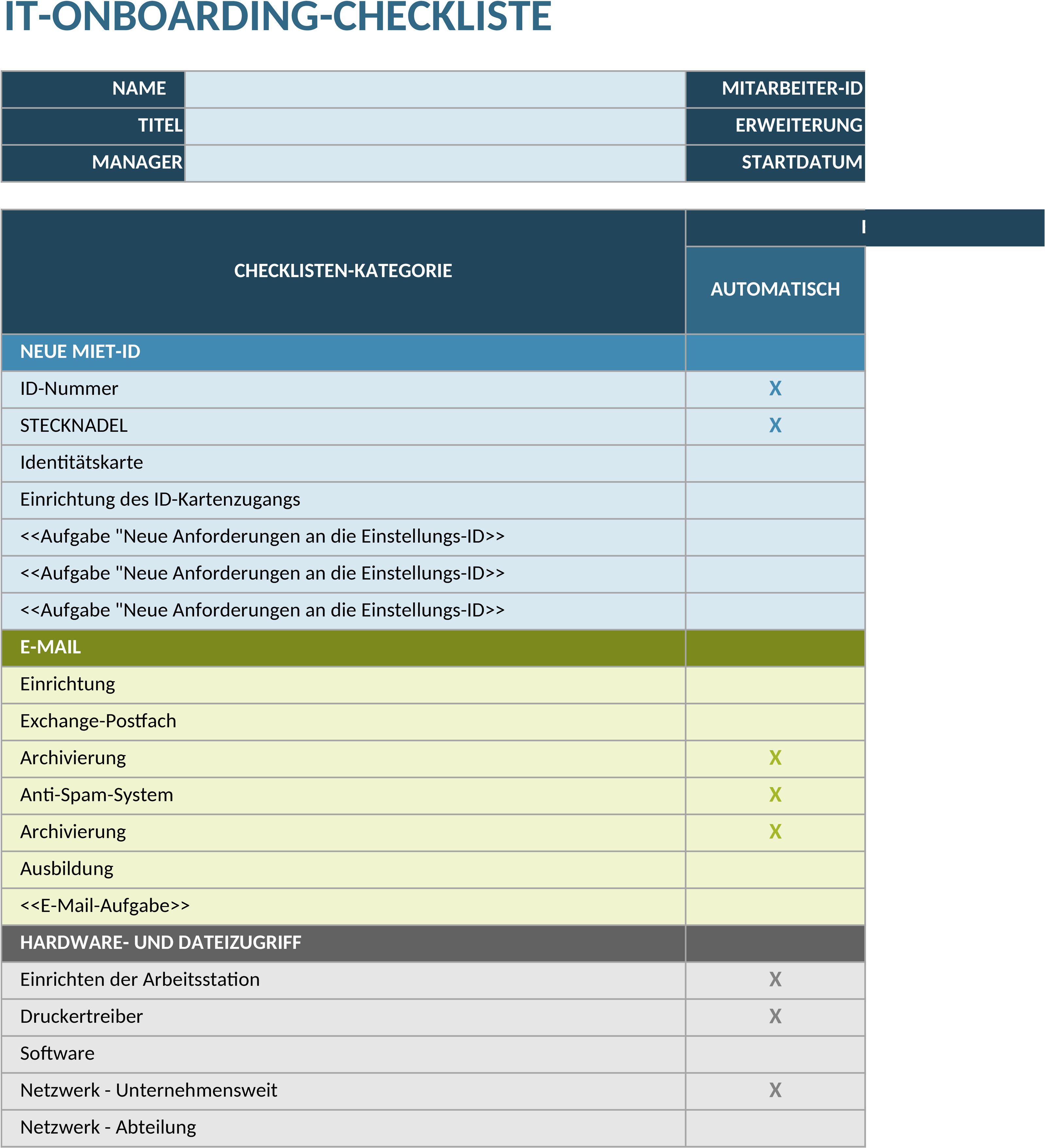 Excel-Vorlage für IT-Onboarding-Checkliste