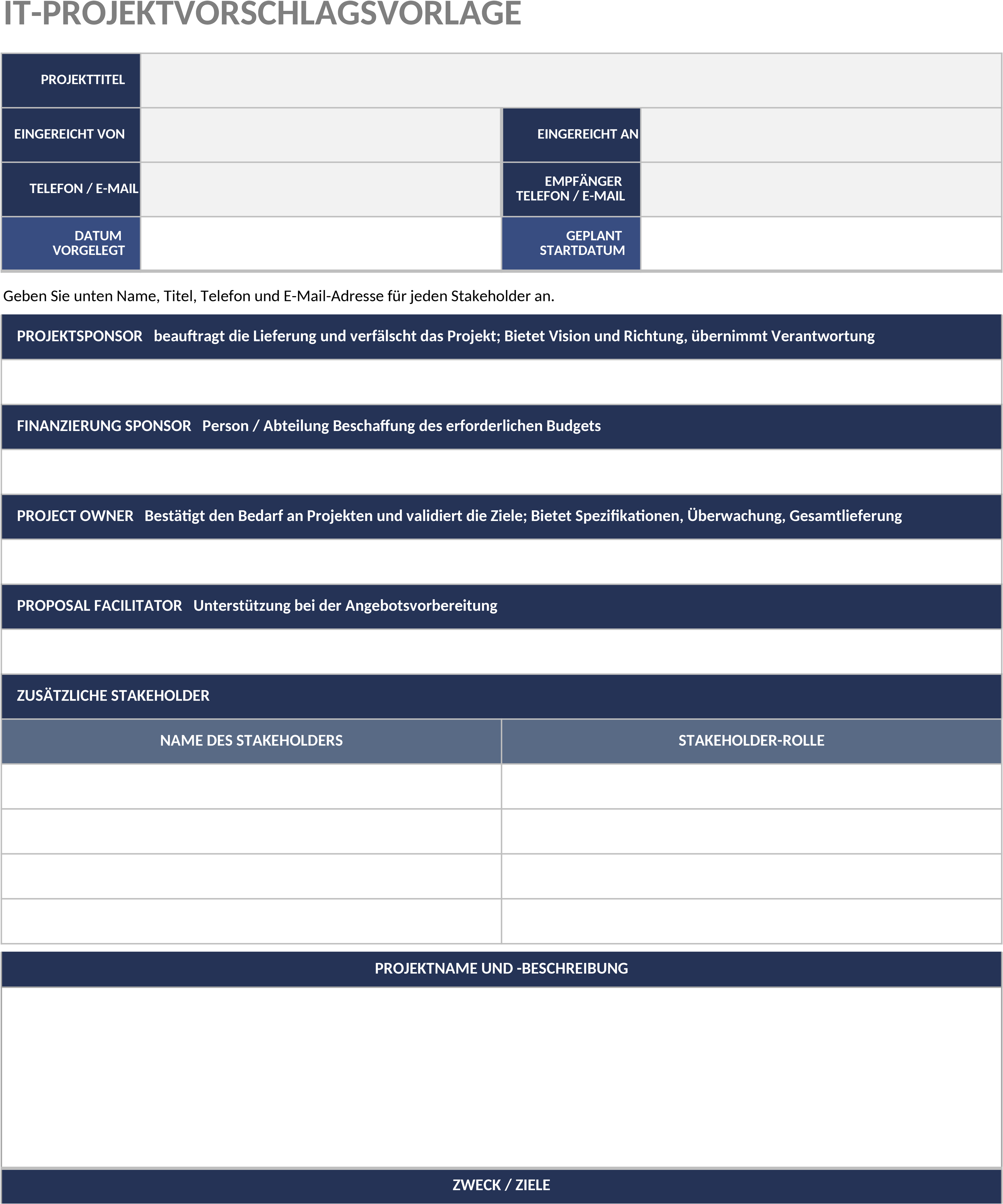 Excel-Vorlage für IT-Projektvorschlag
