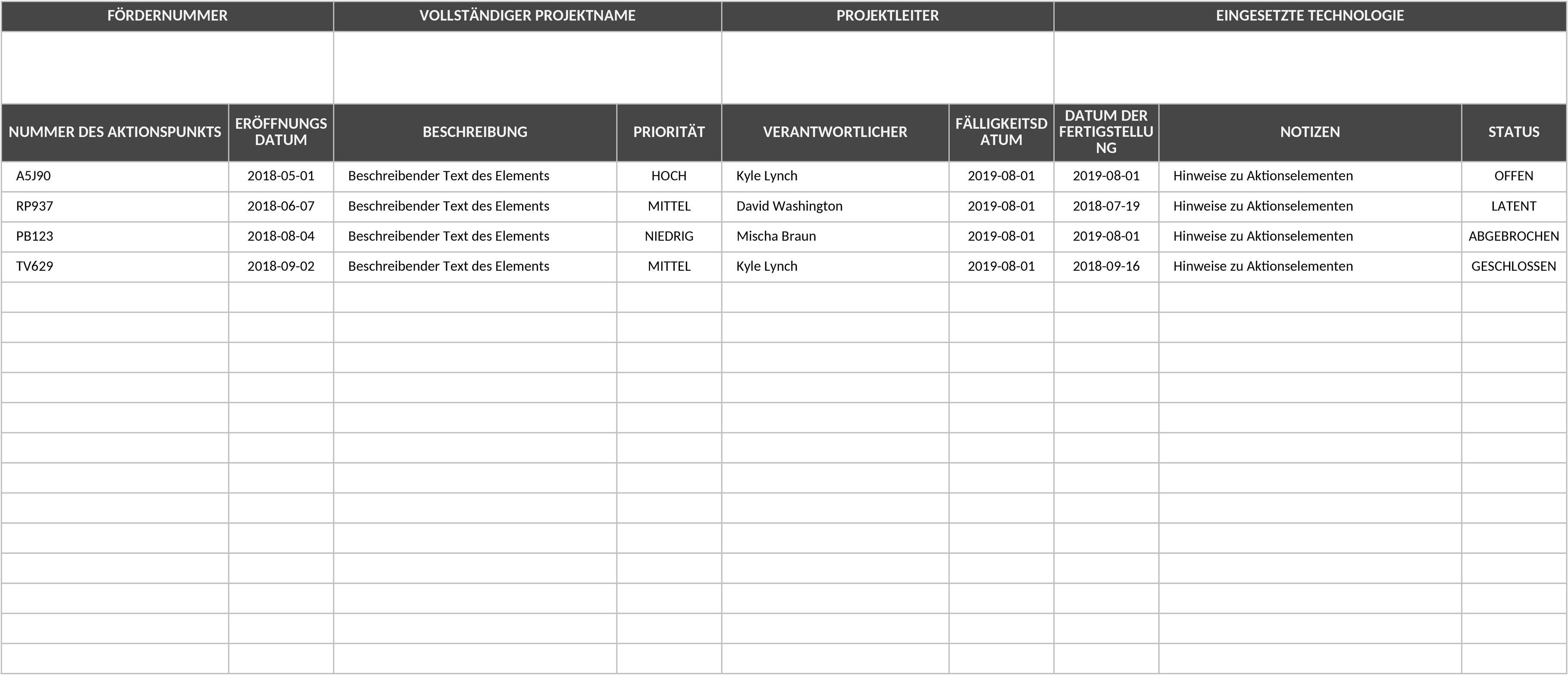 Excel-Vorlage für Implementierungsplan