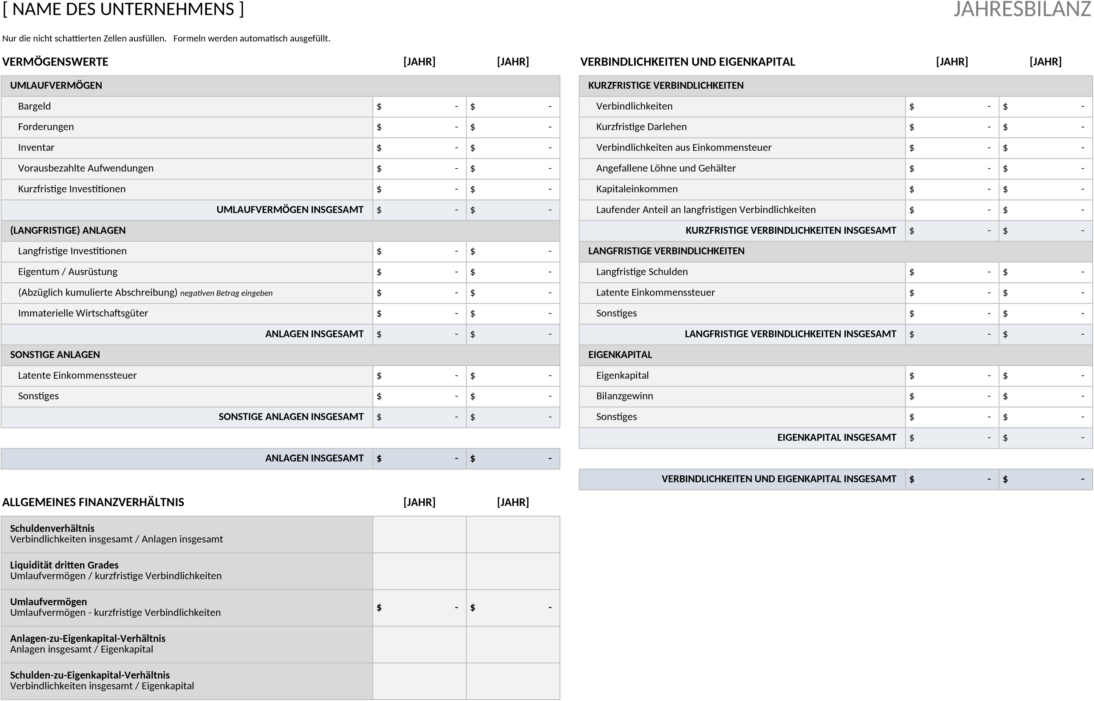 Jahresbilanz Excel-Vorlage zur Finanzanalyse