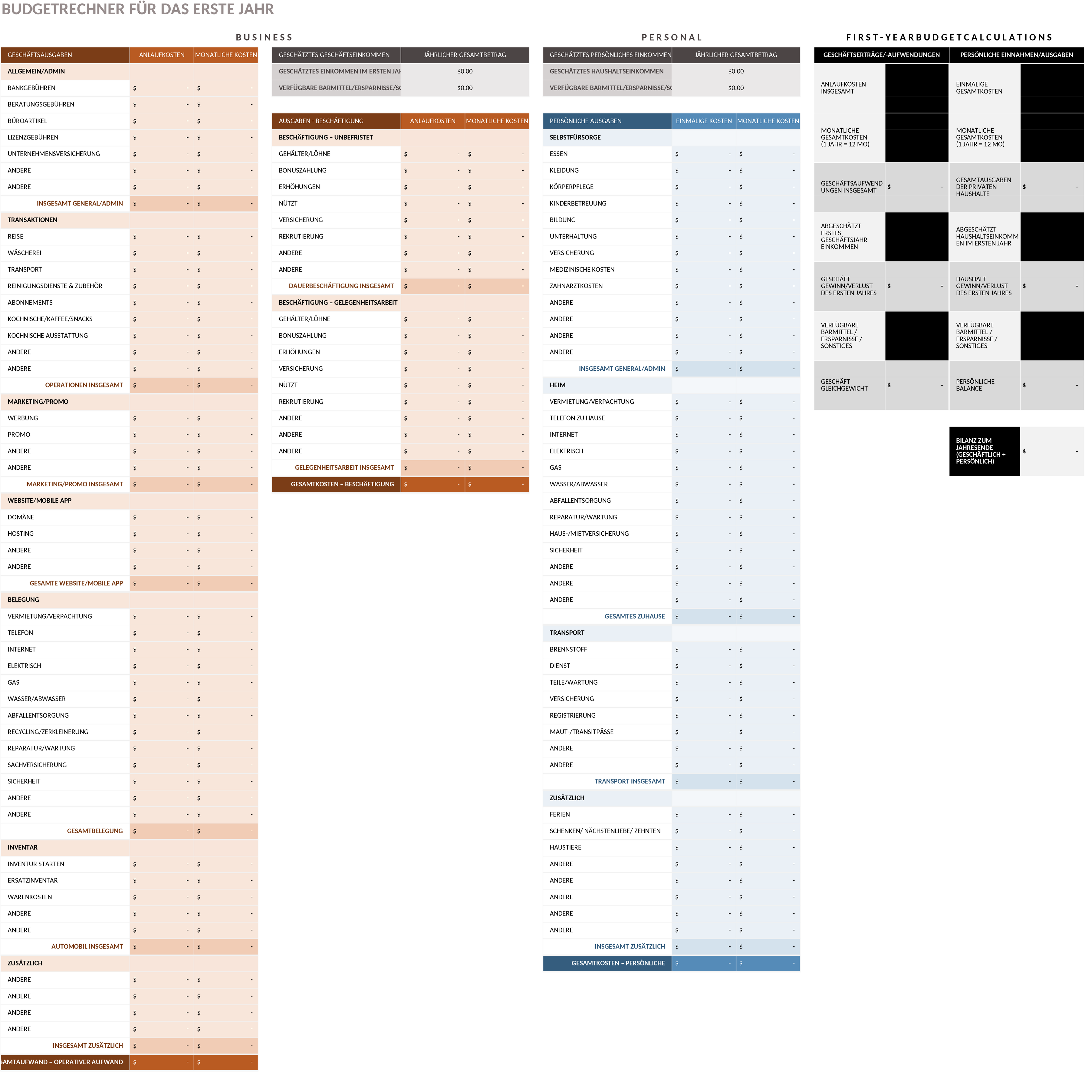 Excel-Vorlage für das erste Jahresbudget