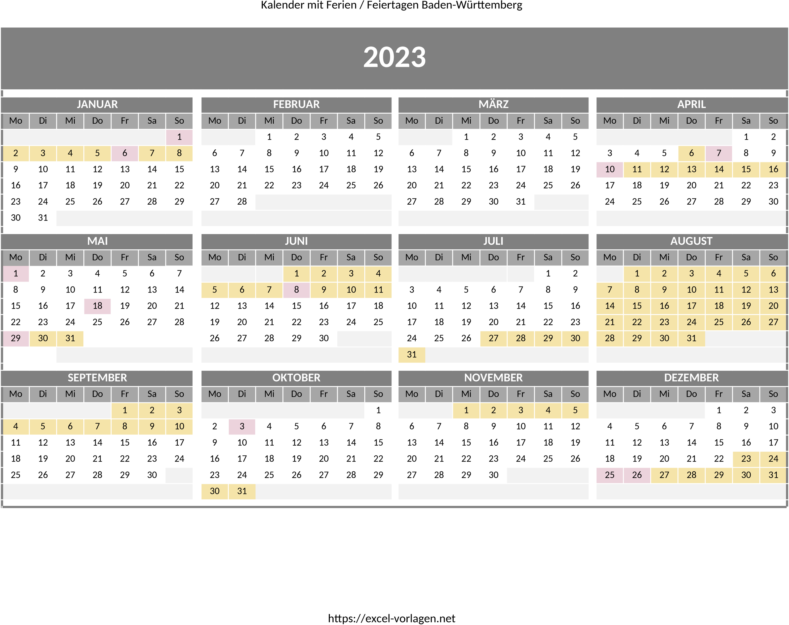 Excel-Vorlage Jahreskalender 2023