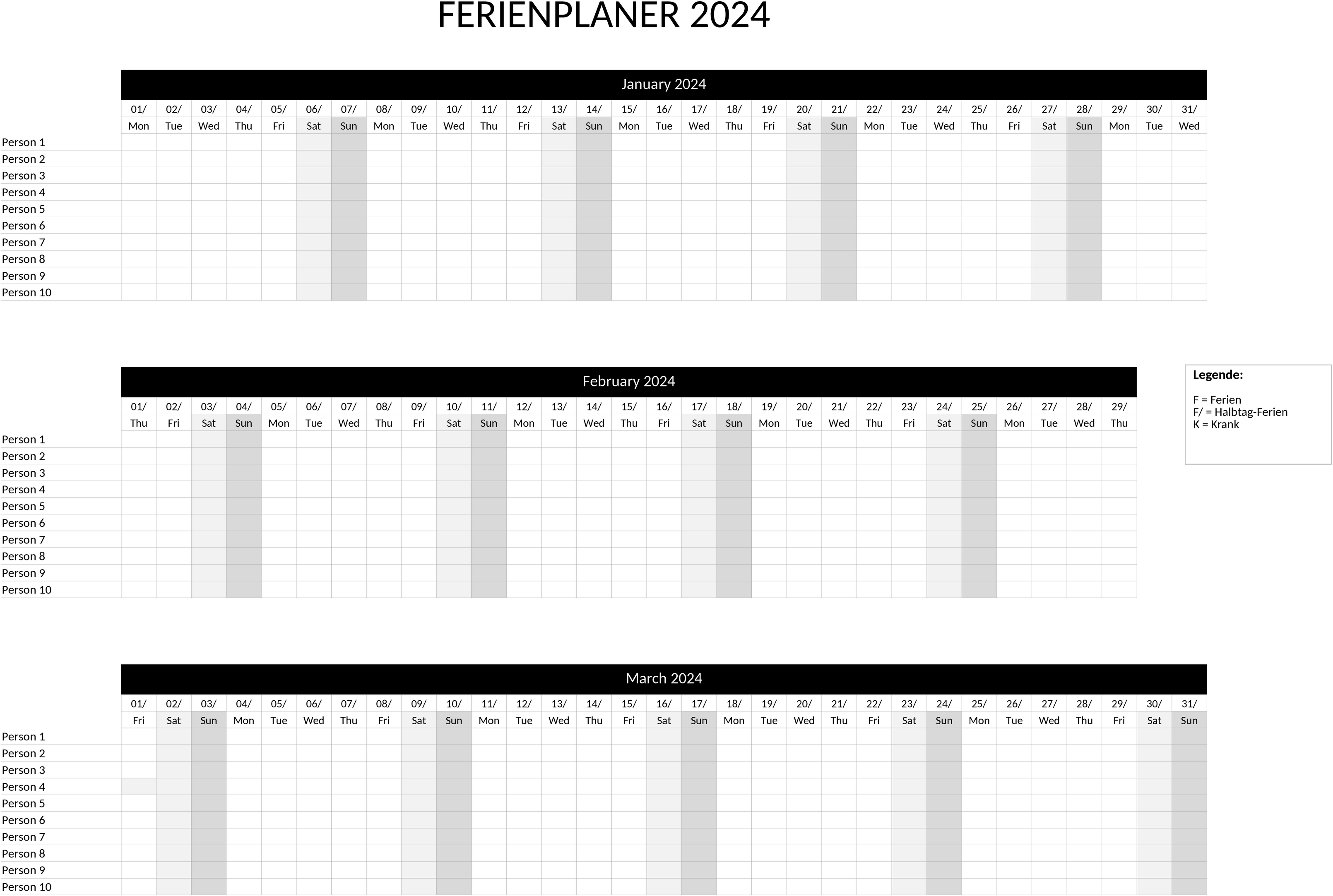 Excel-Vorlage für Jahresurlaubsplanung 2024