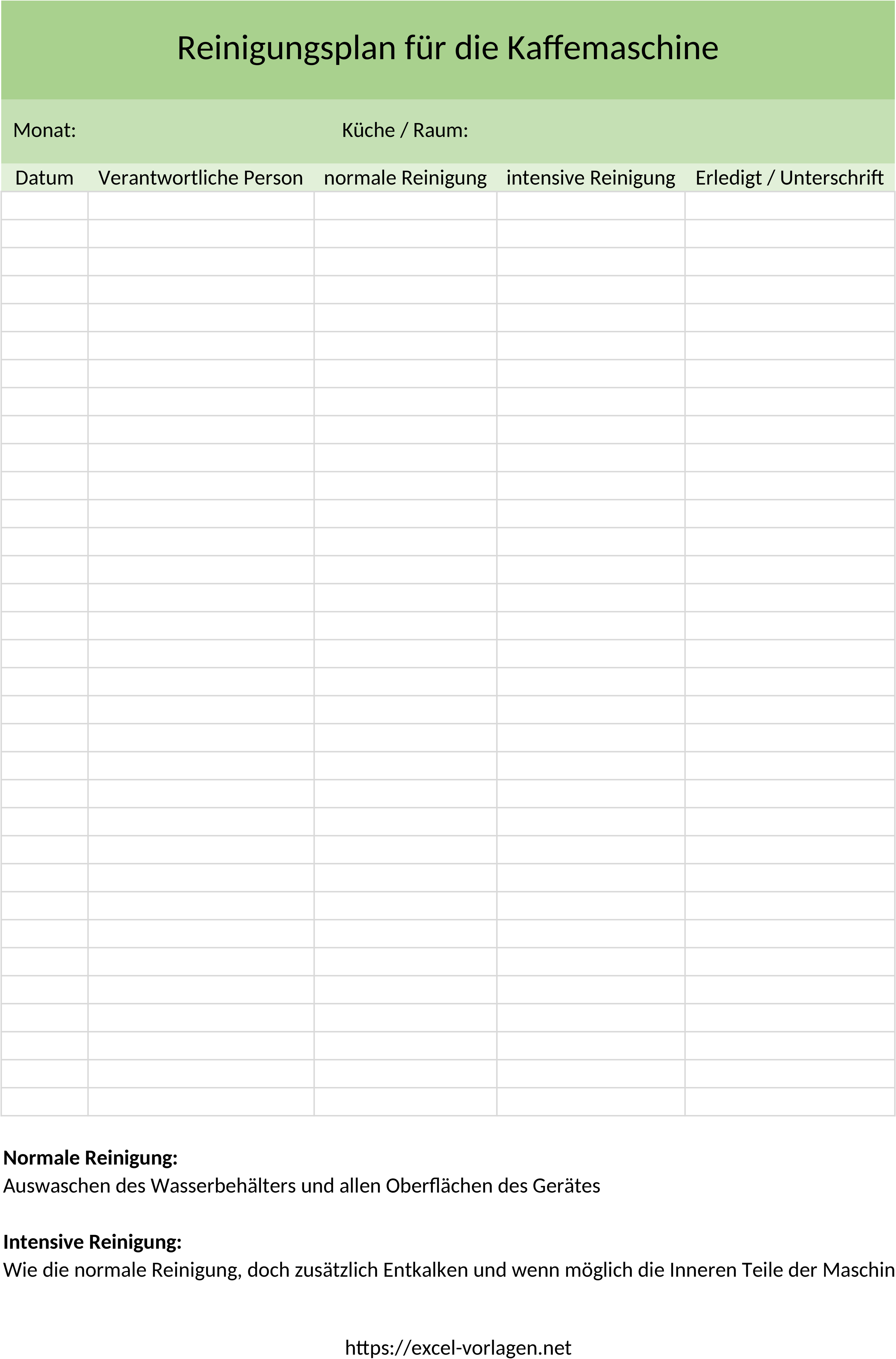 Excel-Vorlage für Kaffeemaschinen-Reinigungsplan