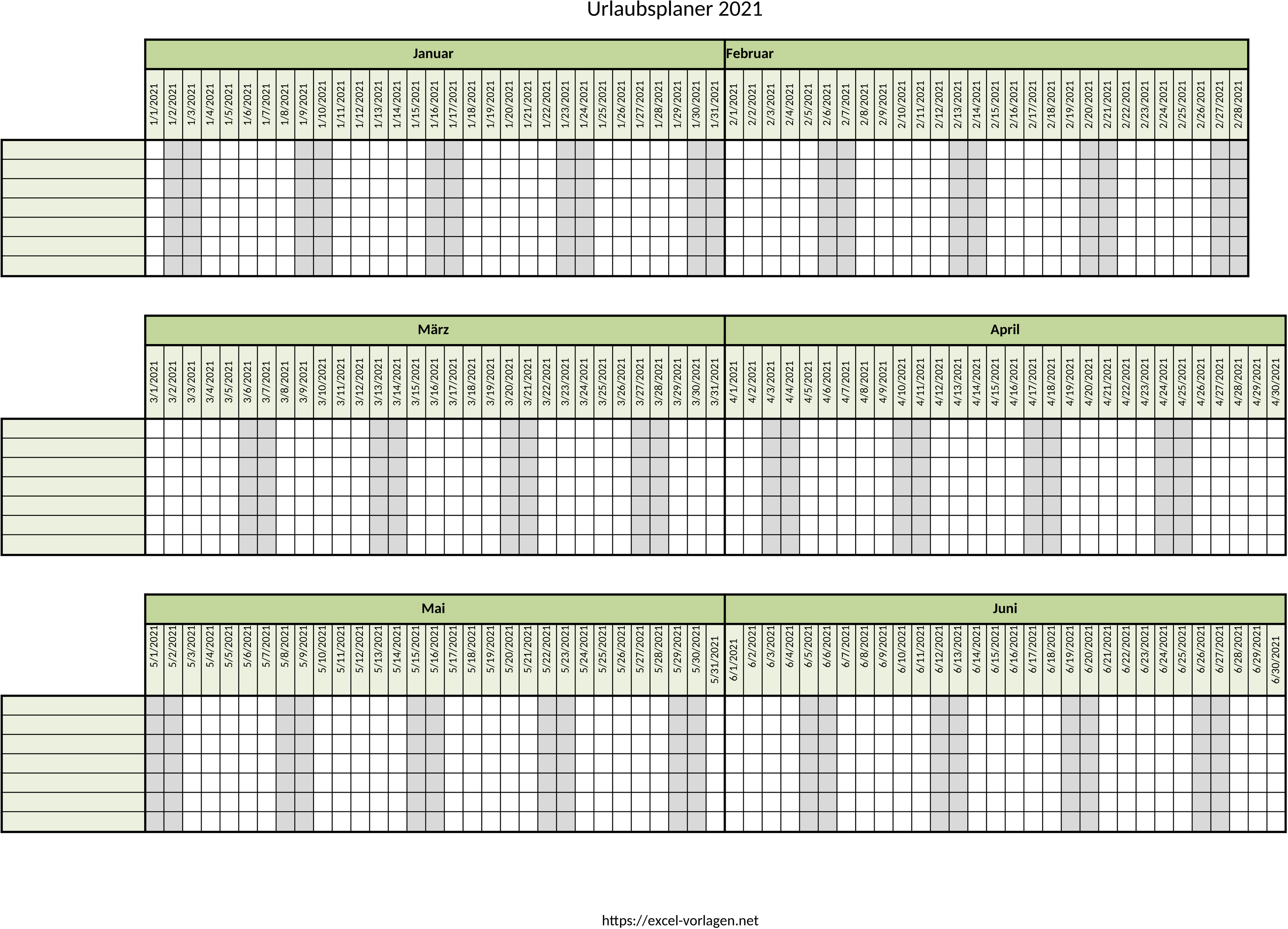 Excel-Vorlage für Kalender und Urlaubsplanung 2021