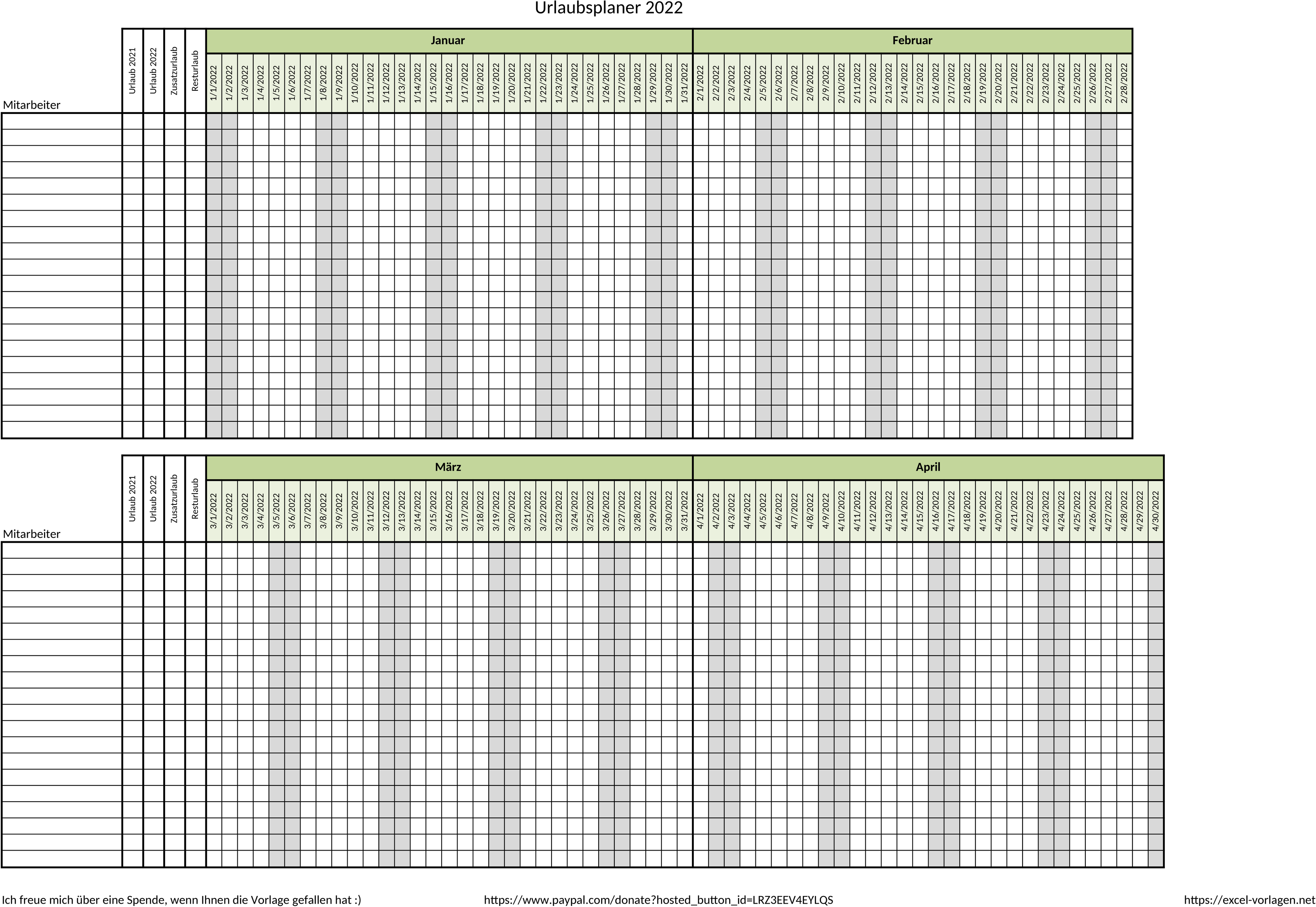 Excel-Vorlage für Urlaubsplanung und Kalender 2022 für 20 Mitarbeiter