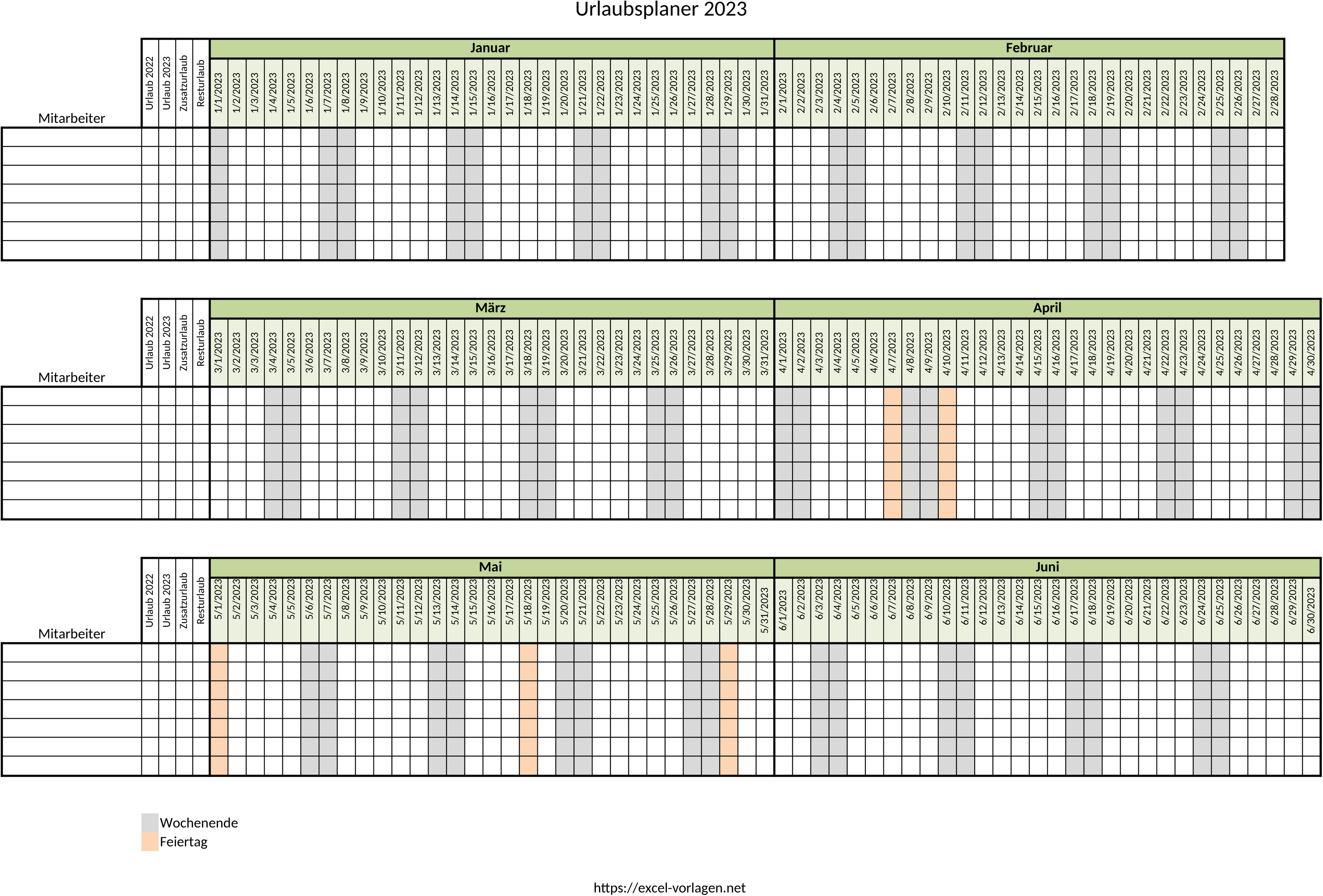 Excel-Vorlage: Kalender und Urlaubsplaner 2023 mit Urlaubstagen