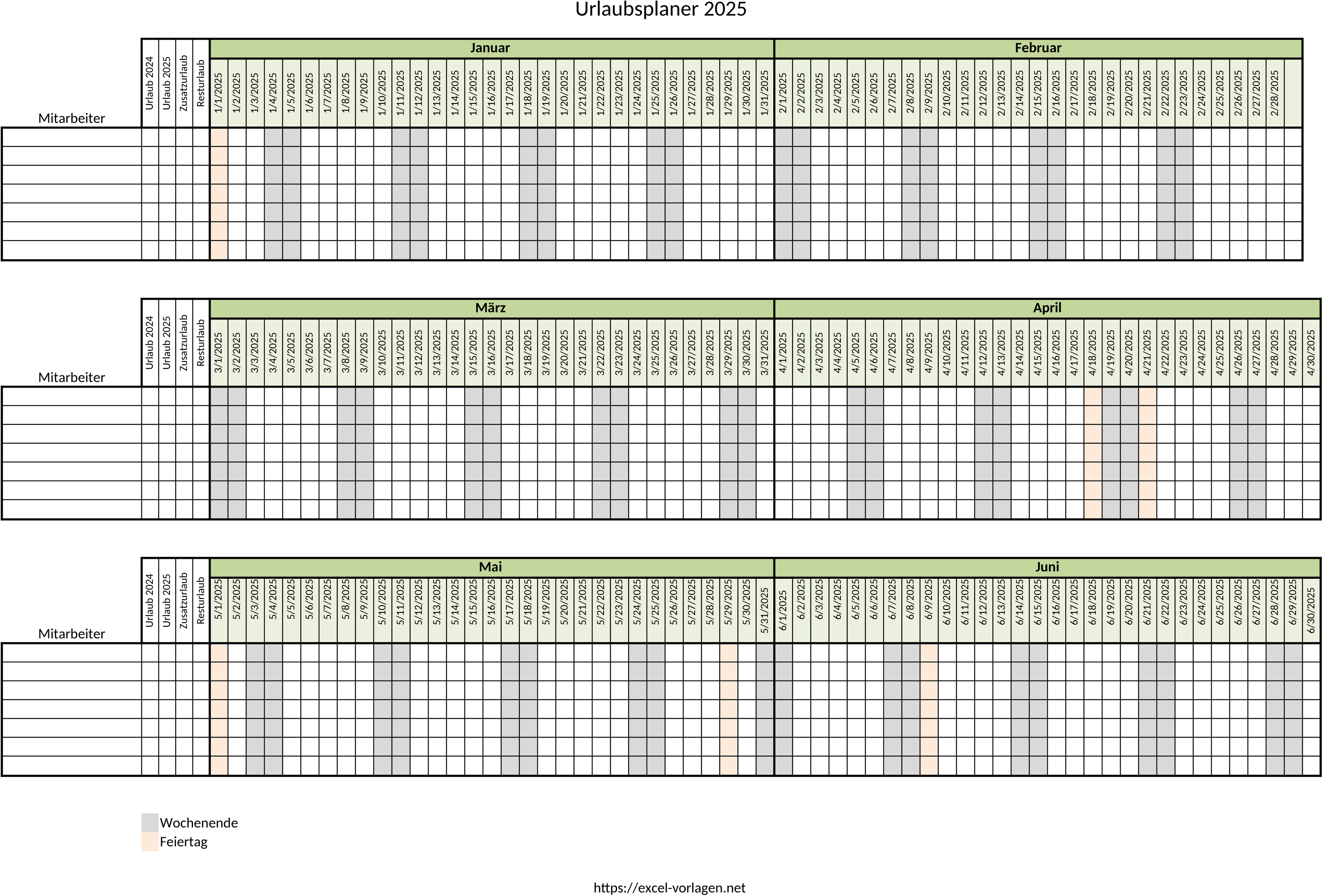 Excel-Vorlage für Urlaubsplanung und Kalender 2025