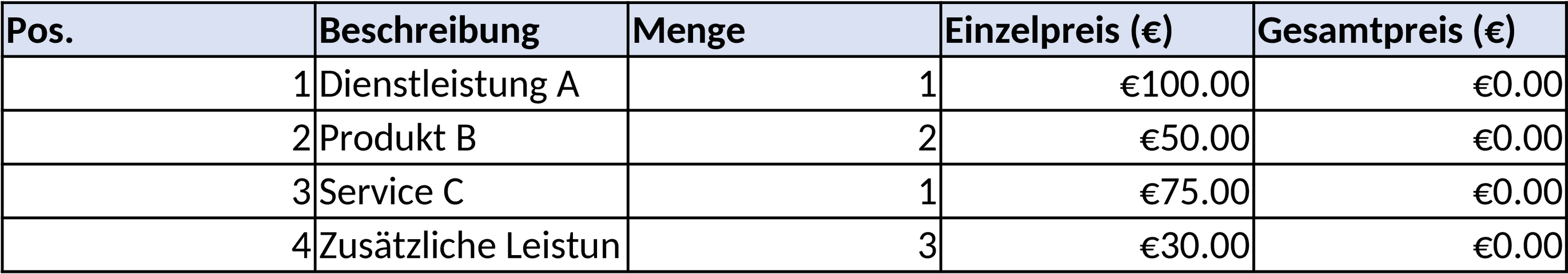 Excel-Vorlage für Kleinunternehmer-Rechnungen