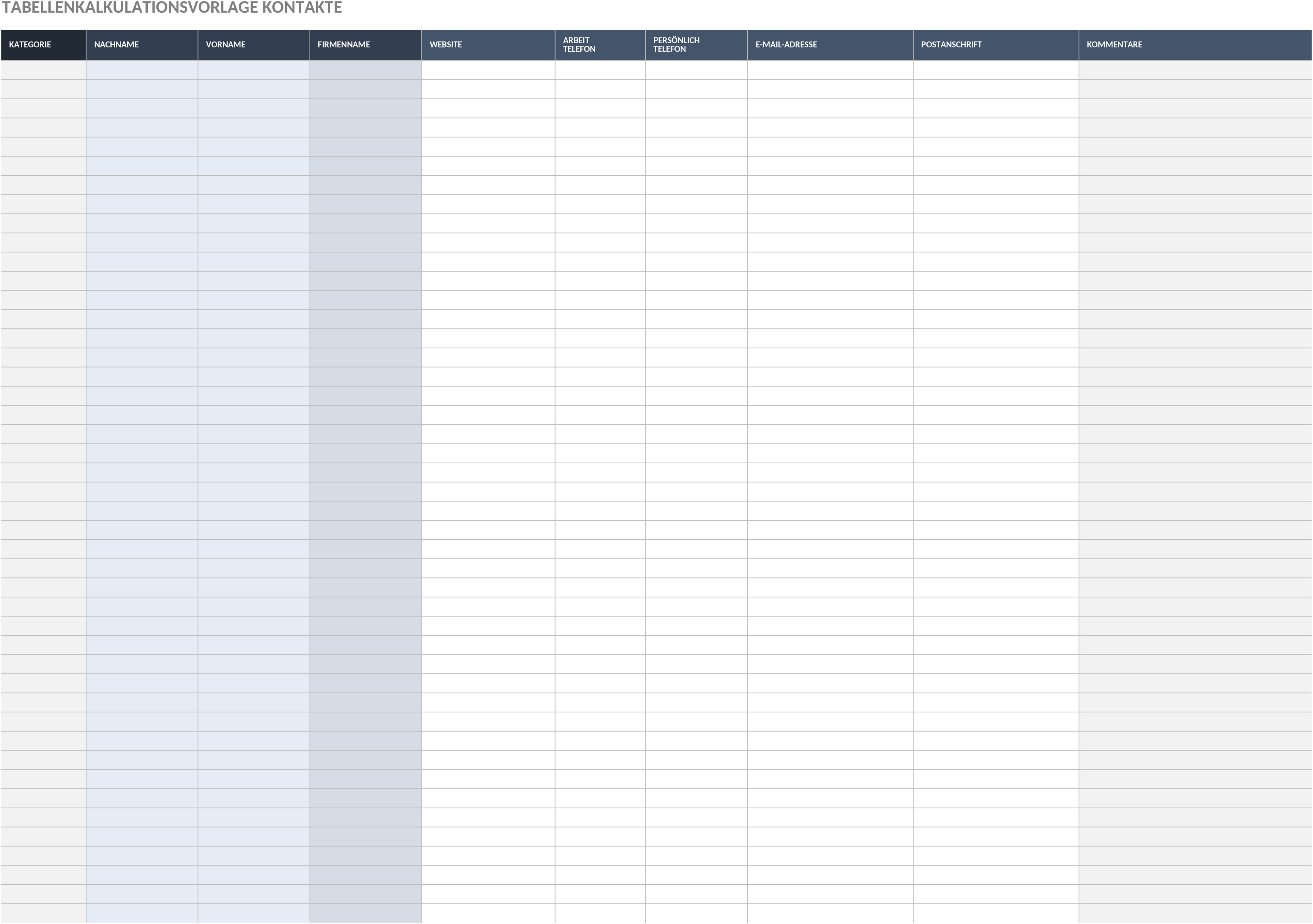 Excel-Vorlage für Kontaktverwaltung