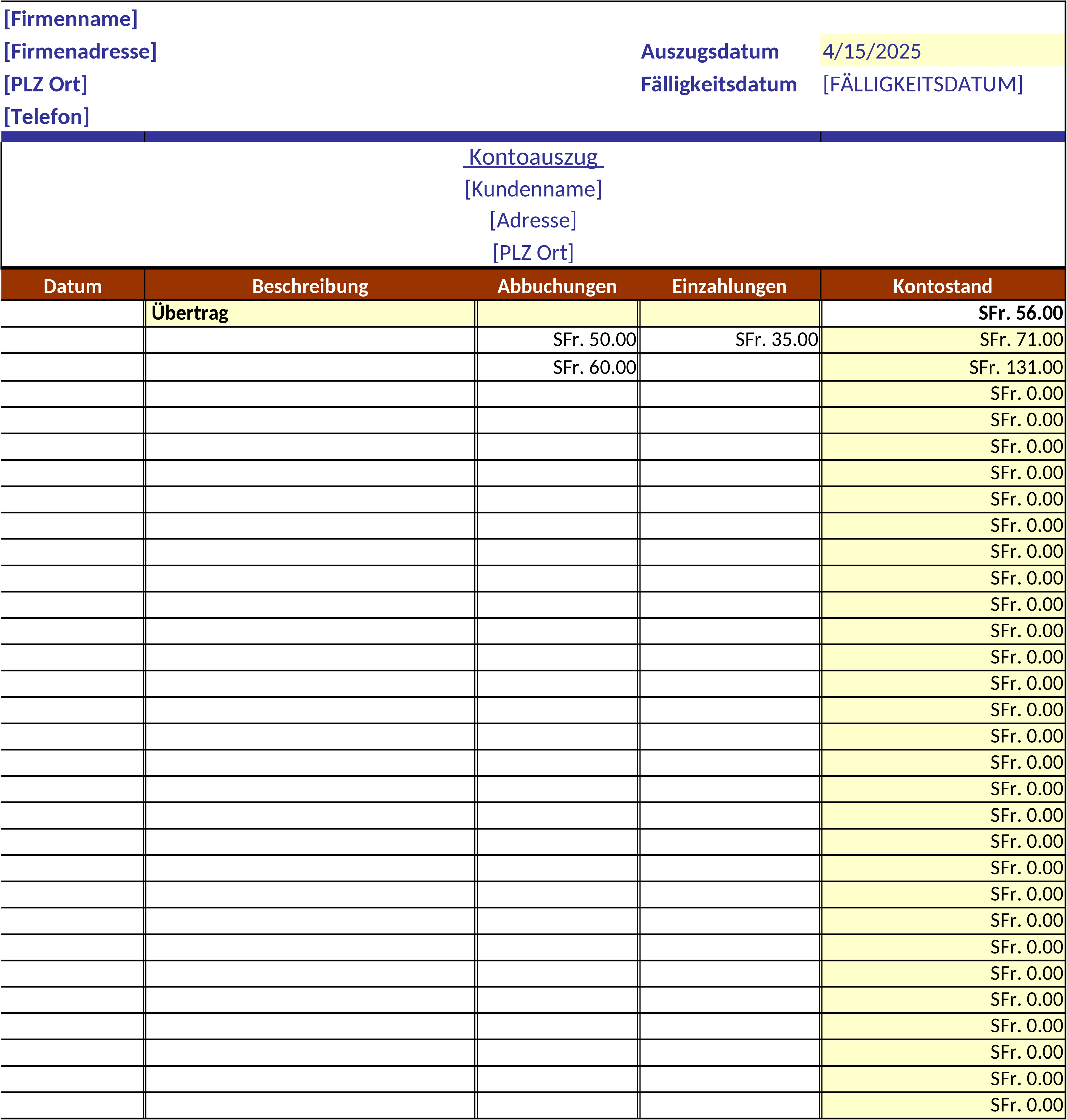 Excel-Vorlage für Kontoauszüge und Finanzverwaltung