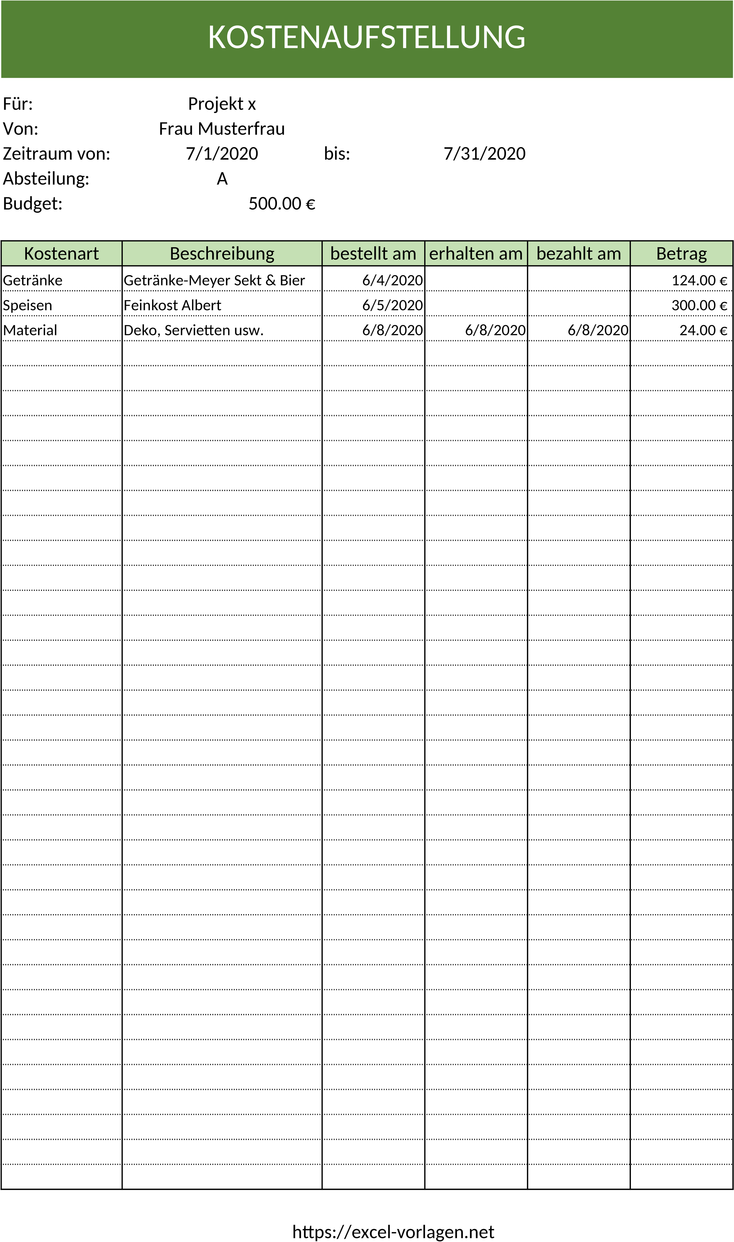 Excel-Vorlage für Kostenaufstellung und Budgetplanung
