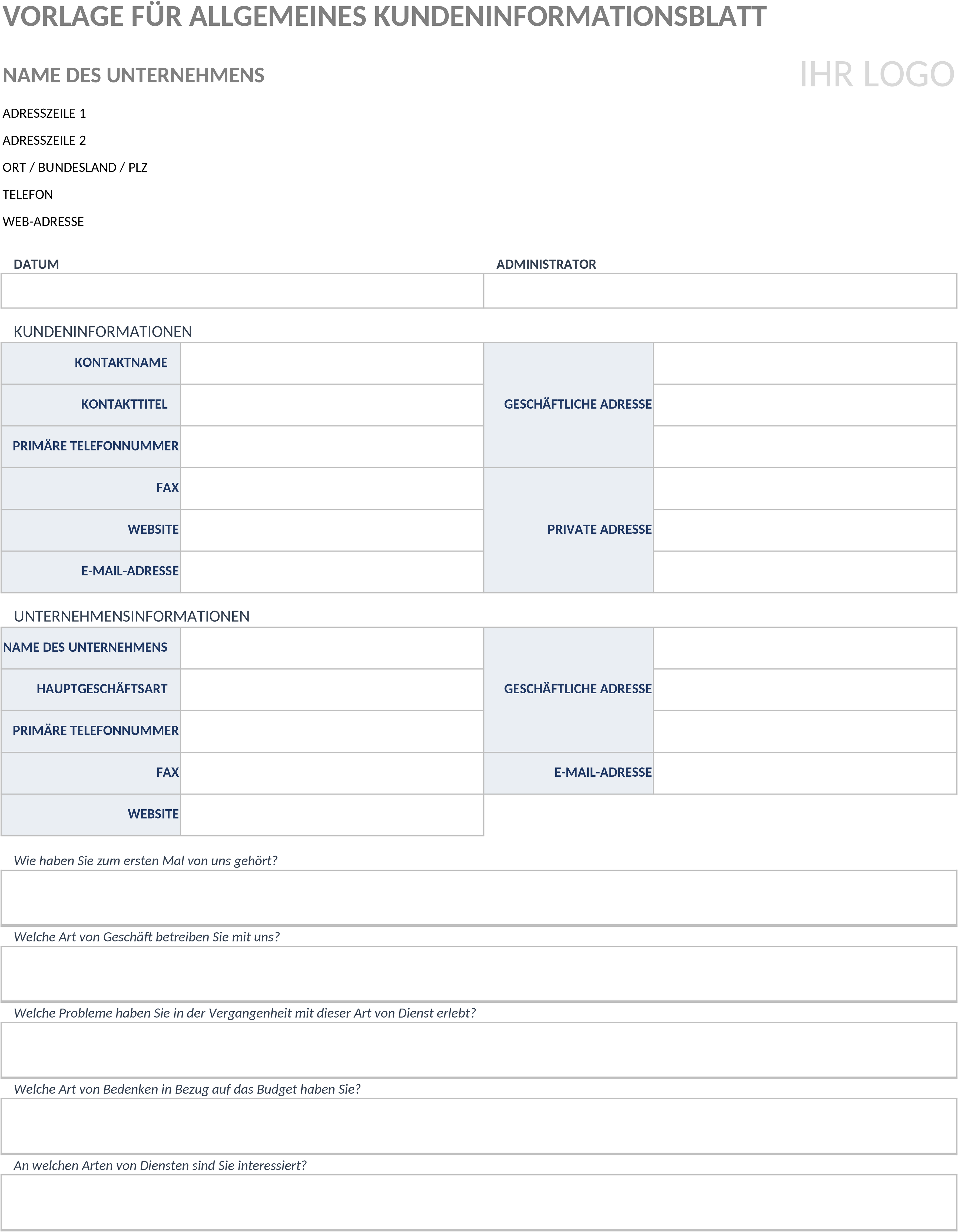 Excel-Vorlage zur Kundeninformationsverwaltung
