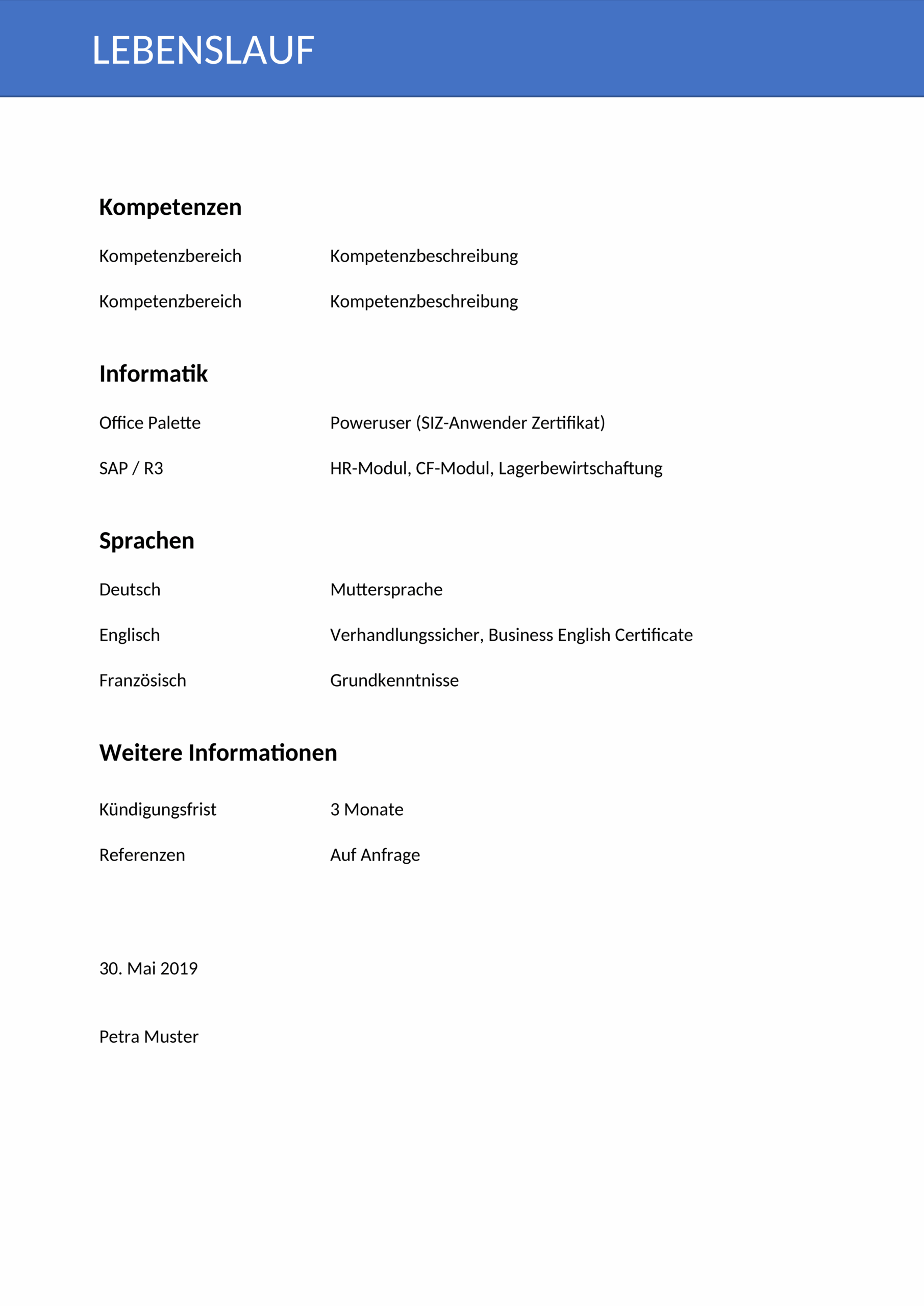 Lebenslauf Word-Vorlage