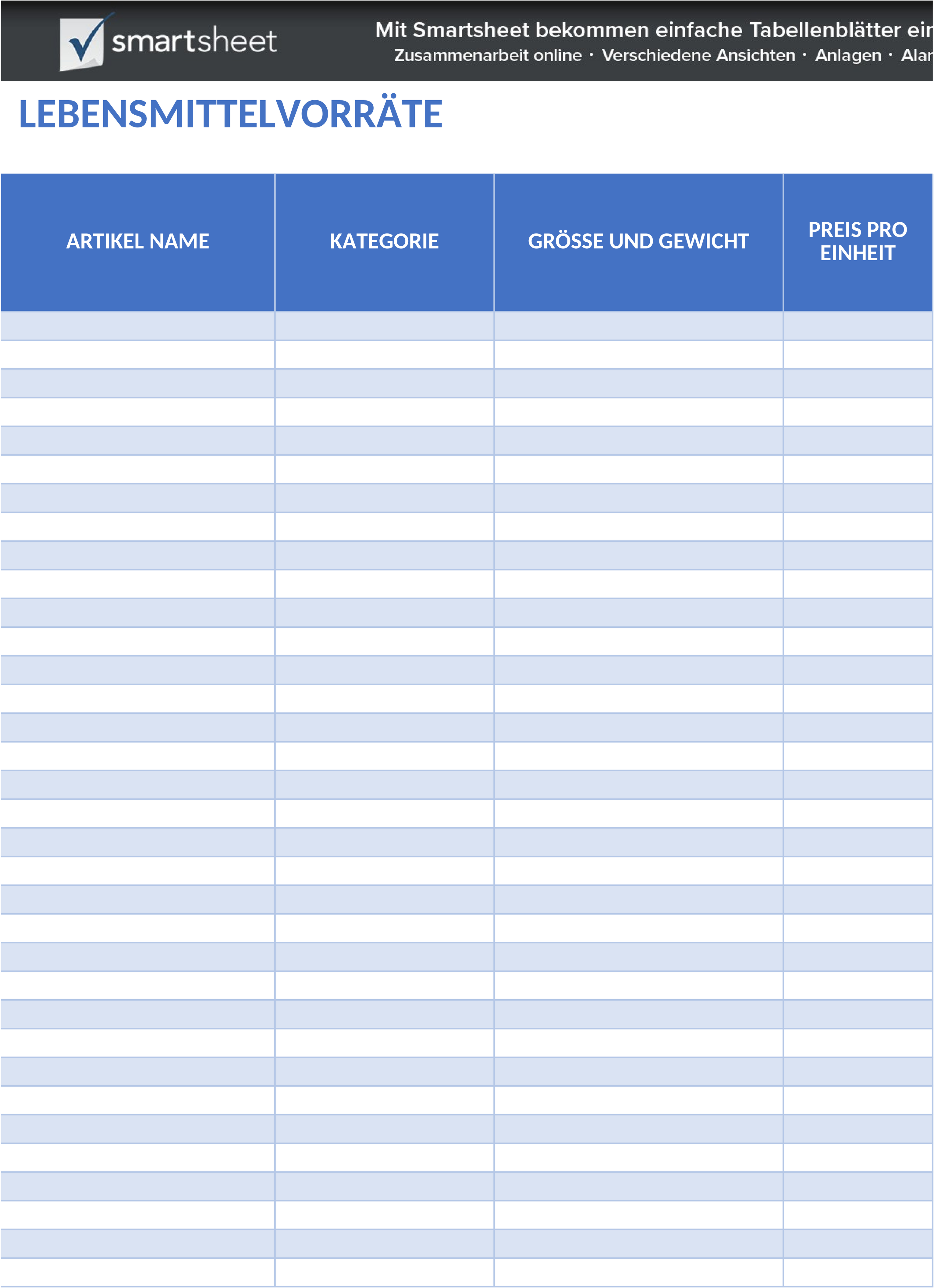 Excel-Vorlage für Lebensmittelinventarverwaltung