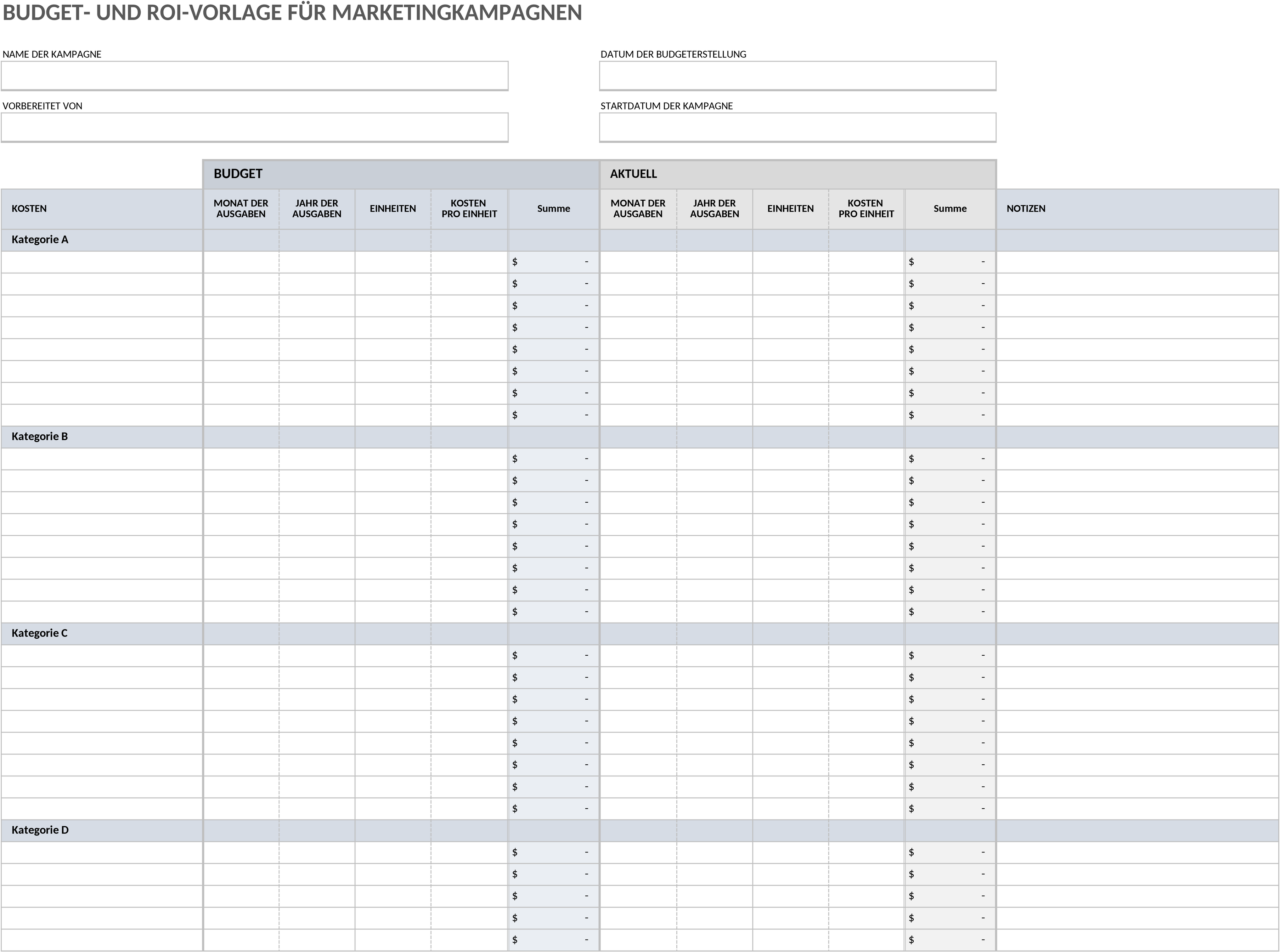 Excel-Vorlage für Marketingkampagnenbudget und ROI-Analyse