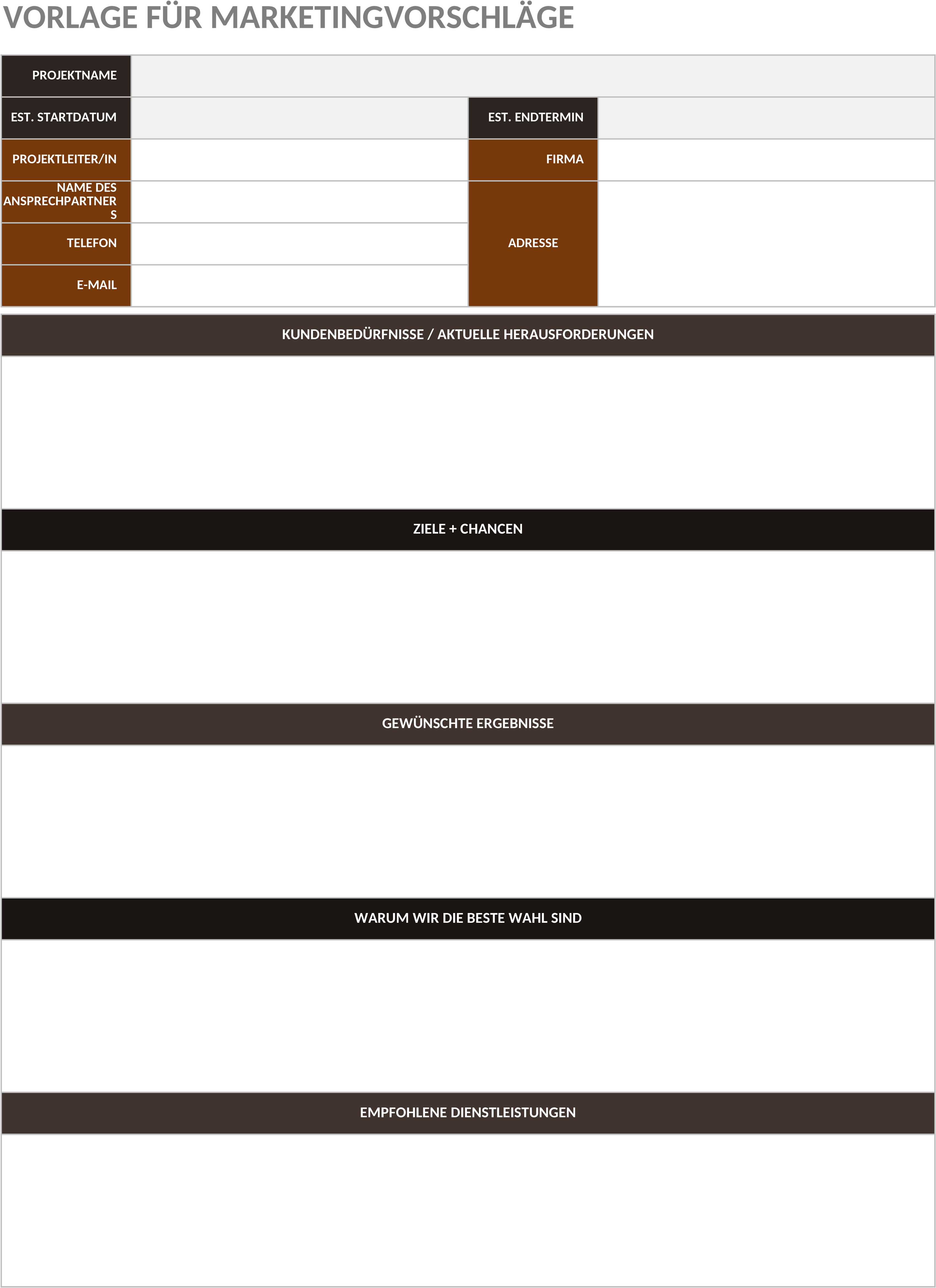 Excel-Vorlage für Marketingvorschläge