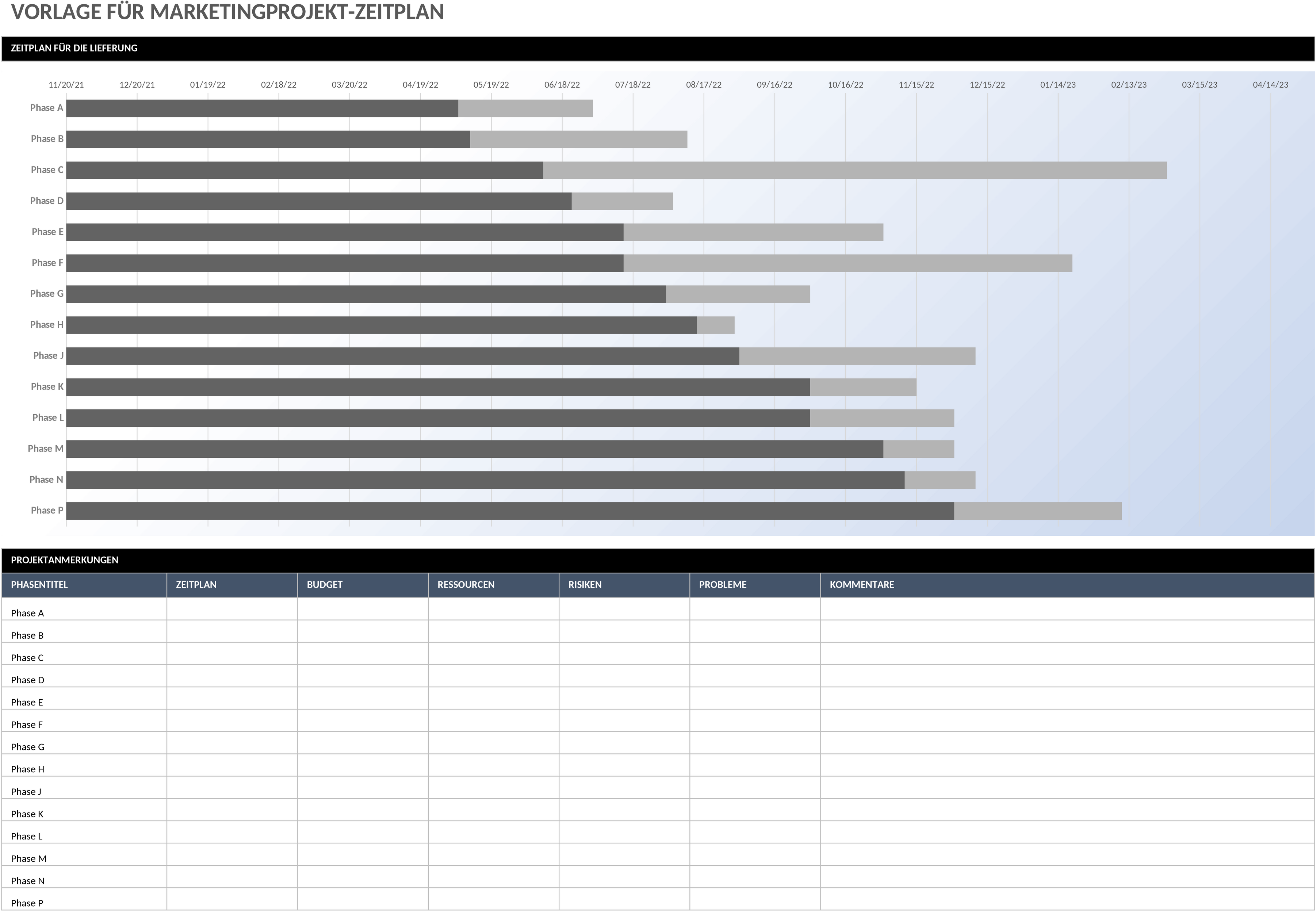 Excel-Vorlage für Marketingprojekt-Zeitplan